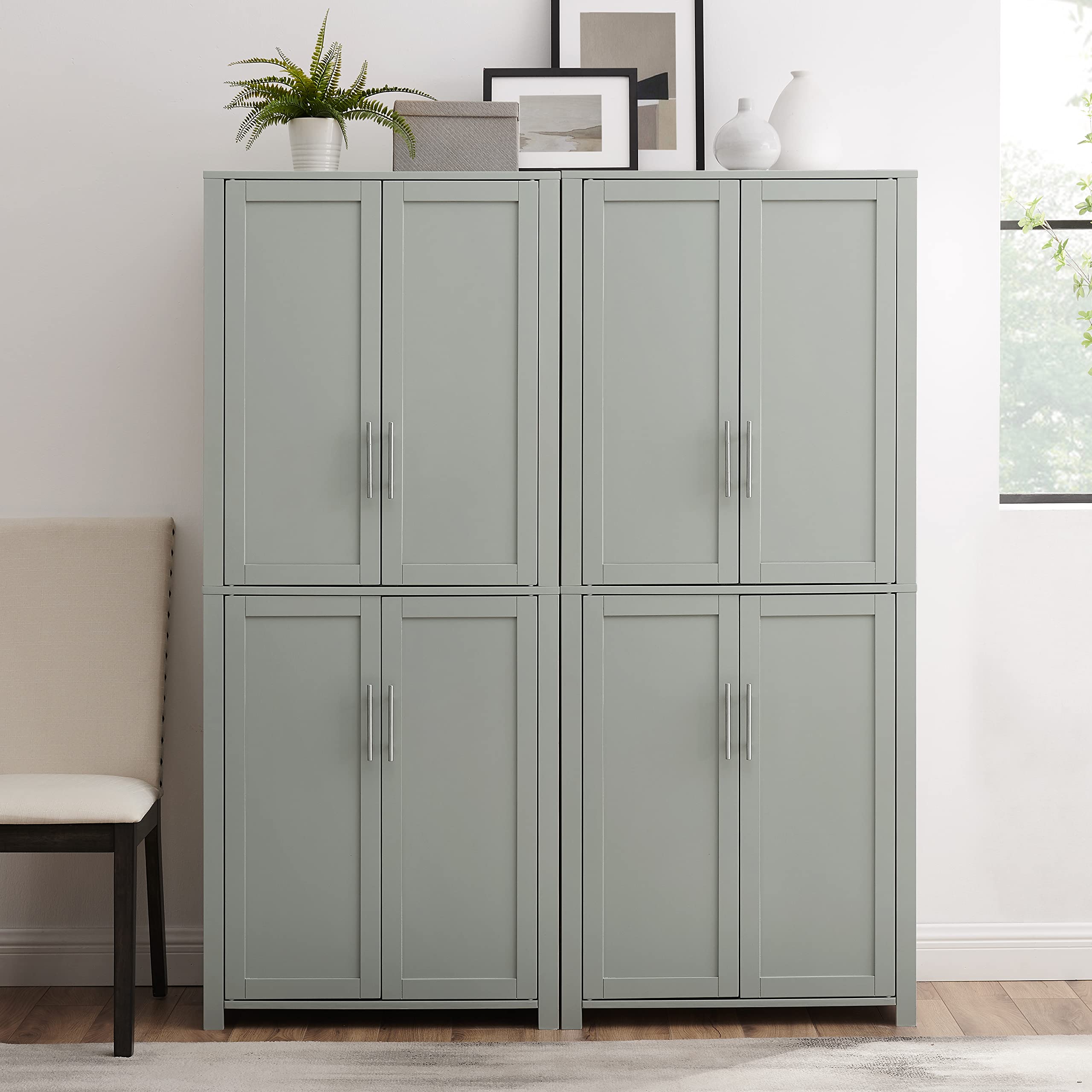 Crosley Furniture Savannah 2-Piece Pantry Storage Cabinet Set with Adjustable Shelves - Gray Kitchen Organizer for Pantry, Dining Room & Laundry Room Storage Solutions | Perfect for Small Space Organization & Home Decluttering