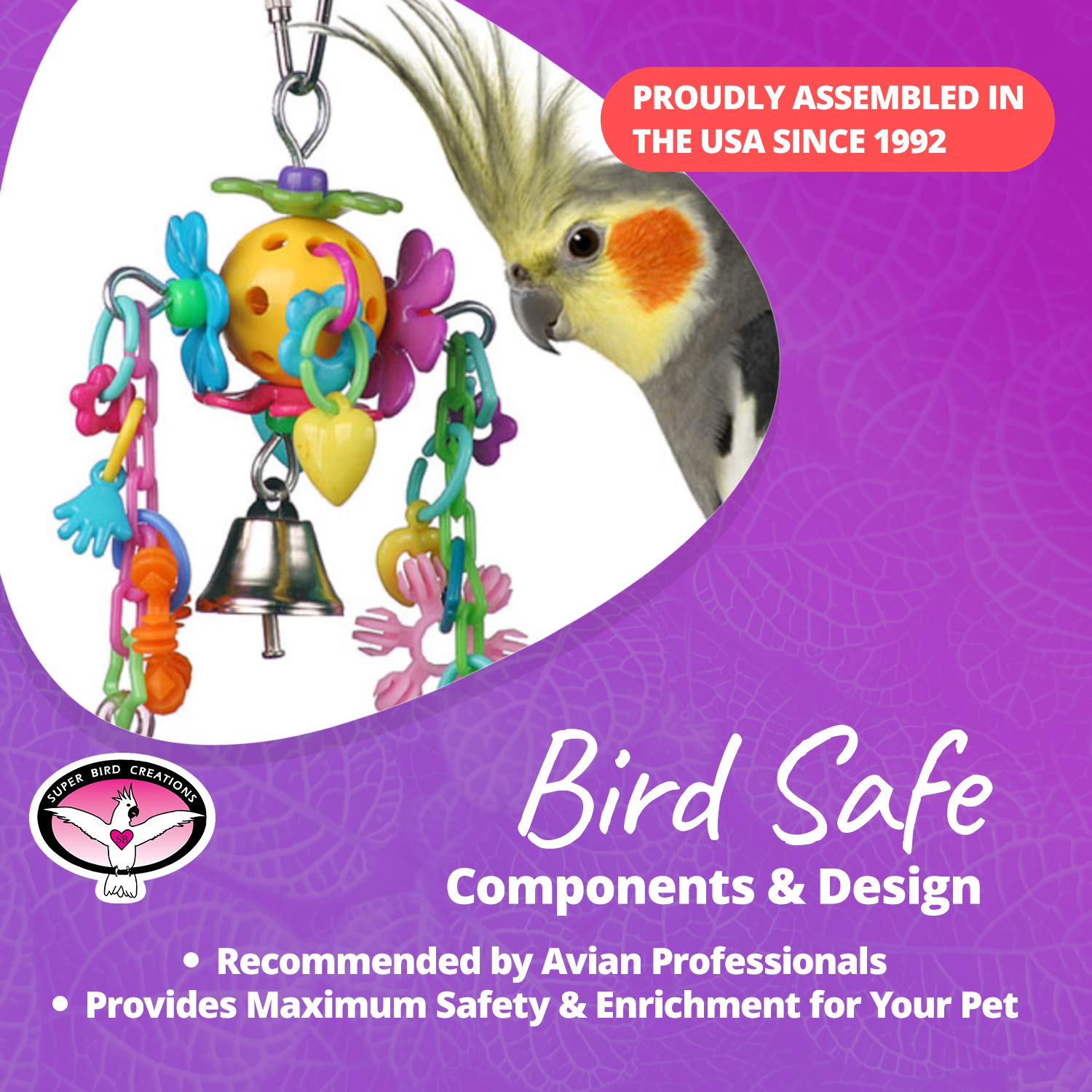 Super Bird Creations SB1088 Birdie Bouquet Toy - Colorful Chewing & Foraging Toy for Parrotlets, Parakeets, Cockatiels - Small/Medium Bird Enrichment Activity (6