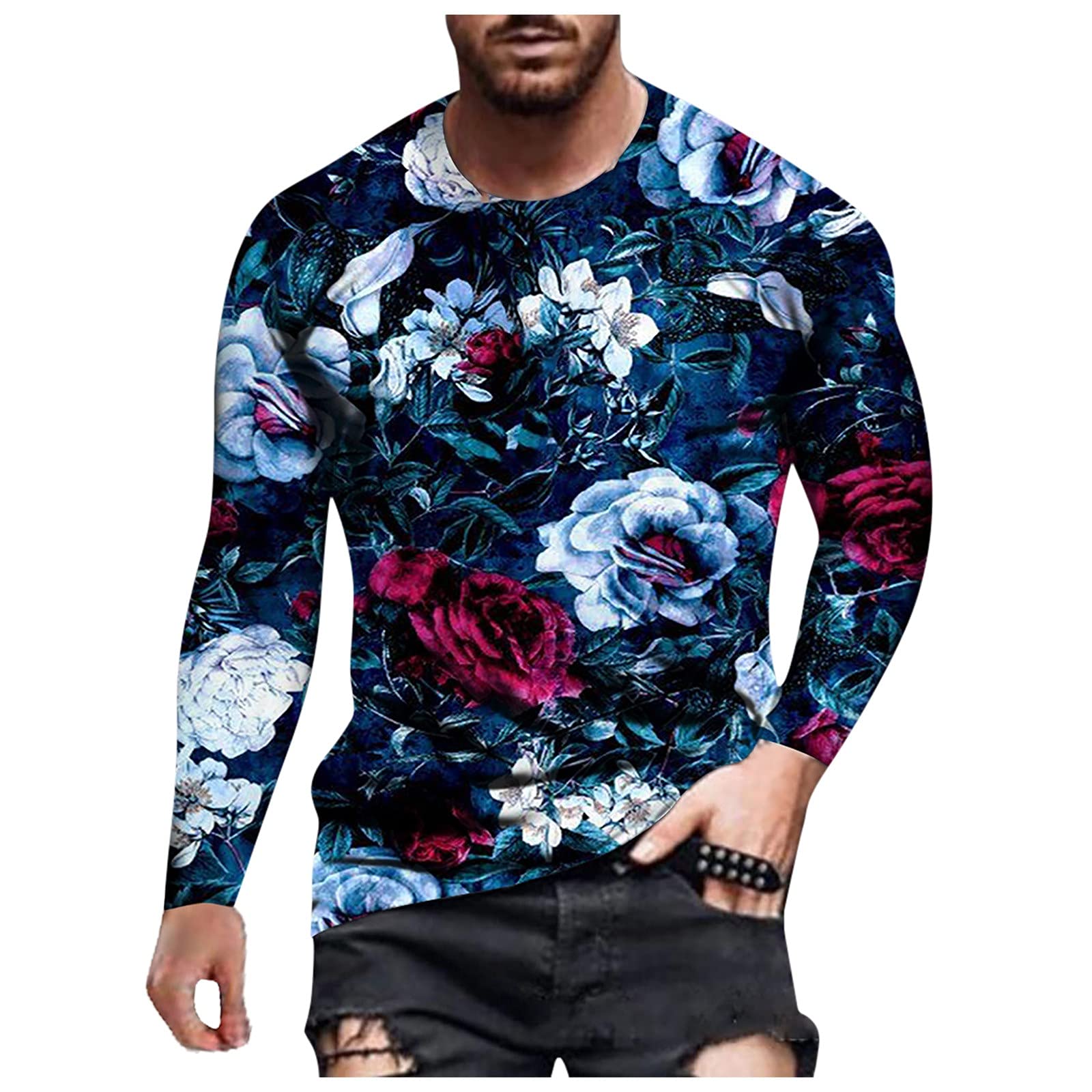 BEUU Men's Long Sleeve Graphic T-Shirt - 3D Printed Boho Street Style Casual & Workout Tee for Fall | Perfect for Outdoor Activities, Gym Wear and Everyday Fashion