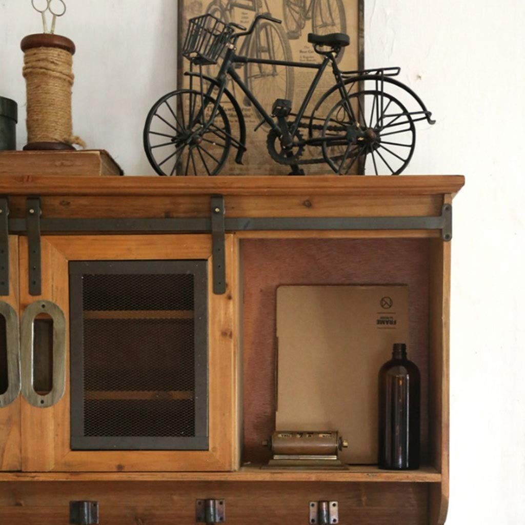 Rustic Brown Wood Wall Storage Cabinet with Sliding Barn Doors for Home & Office