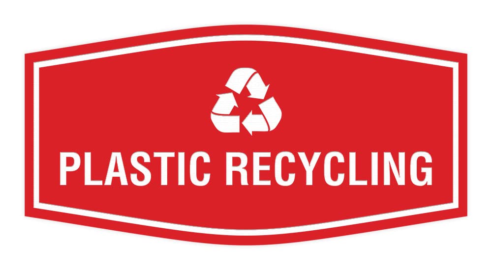 Small Red Plastic Recycling Sign - Eco-Friendly Waste Bin Label for Home, Office & Public Spaces