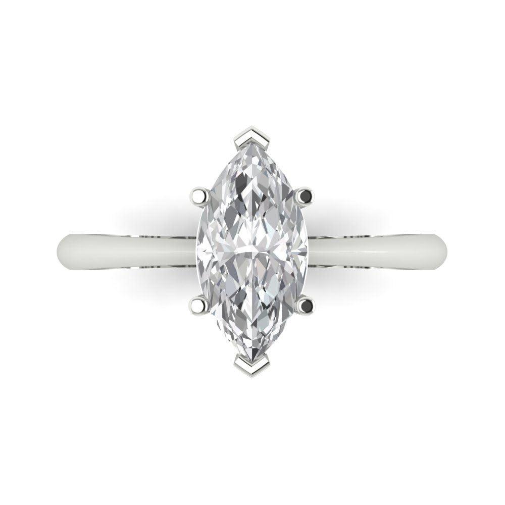 14K White Gold 1.47cttw Marquise Cut Solitaire Moissanite Engagement Ring - Art Deco Wedding Band for Women, Anniversary Gift, Bridal Jewelry (Perfect for Proposals, Weddings & Special Occasions)