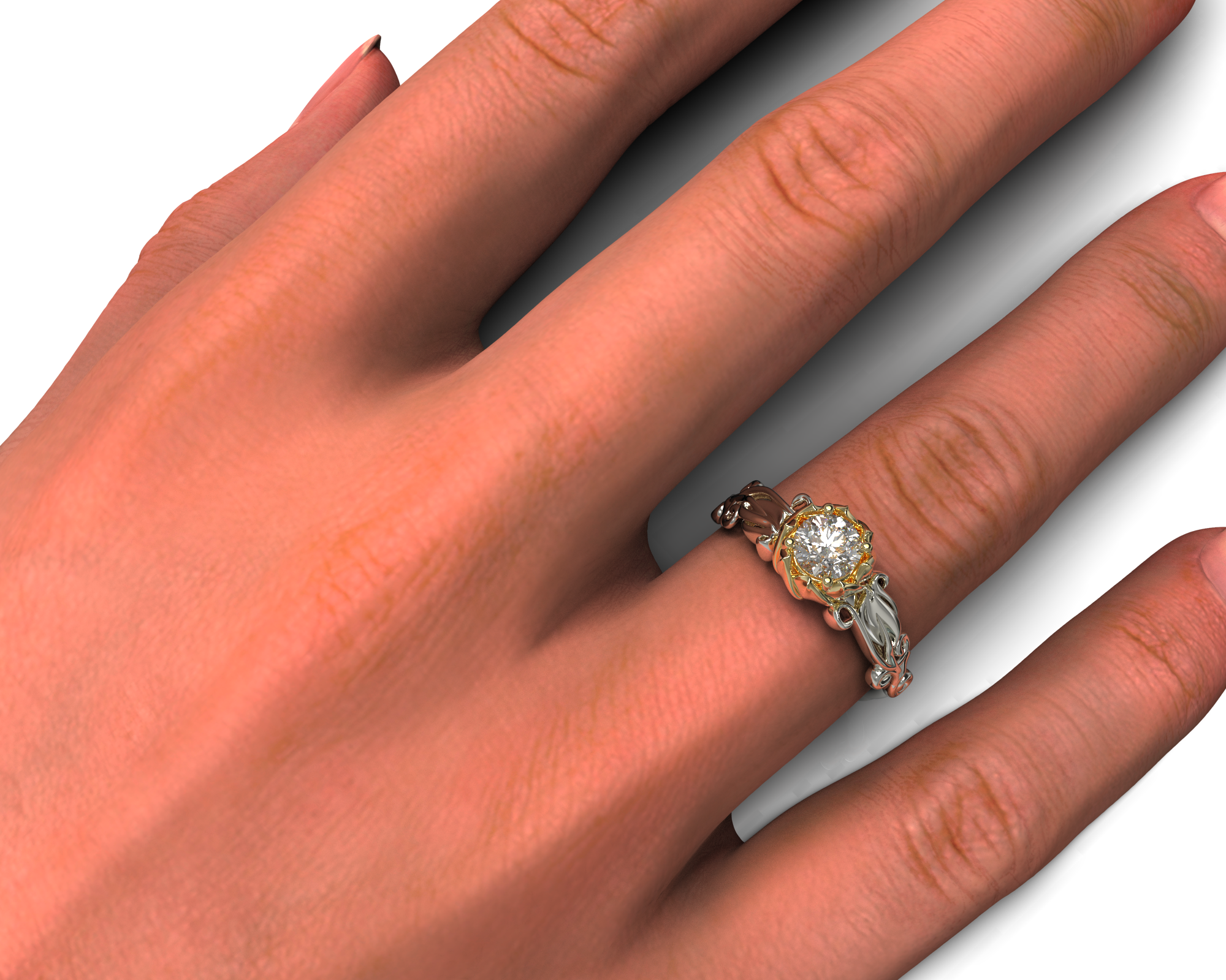 Lotus Flower Two Tone Gold Solitaire Engagement Ring for Women - 14K Rose & White Gold Wedding Band, Elegant Bridal Jewelry Gift for Her - Perfect for Proposals, Anniversaries, and Special Occasions