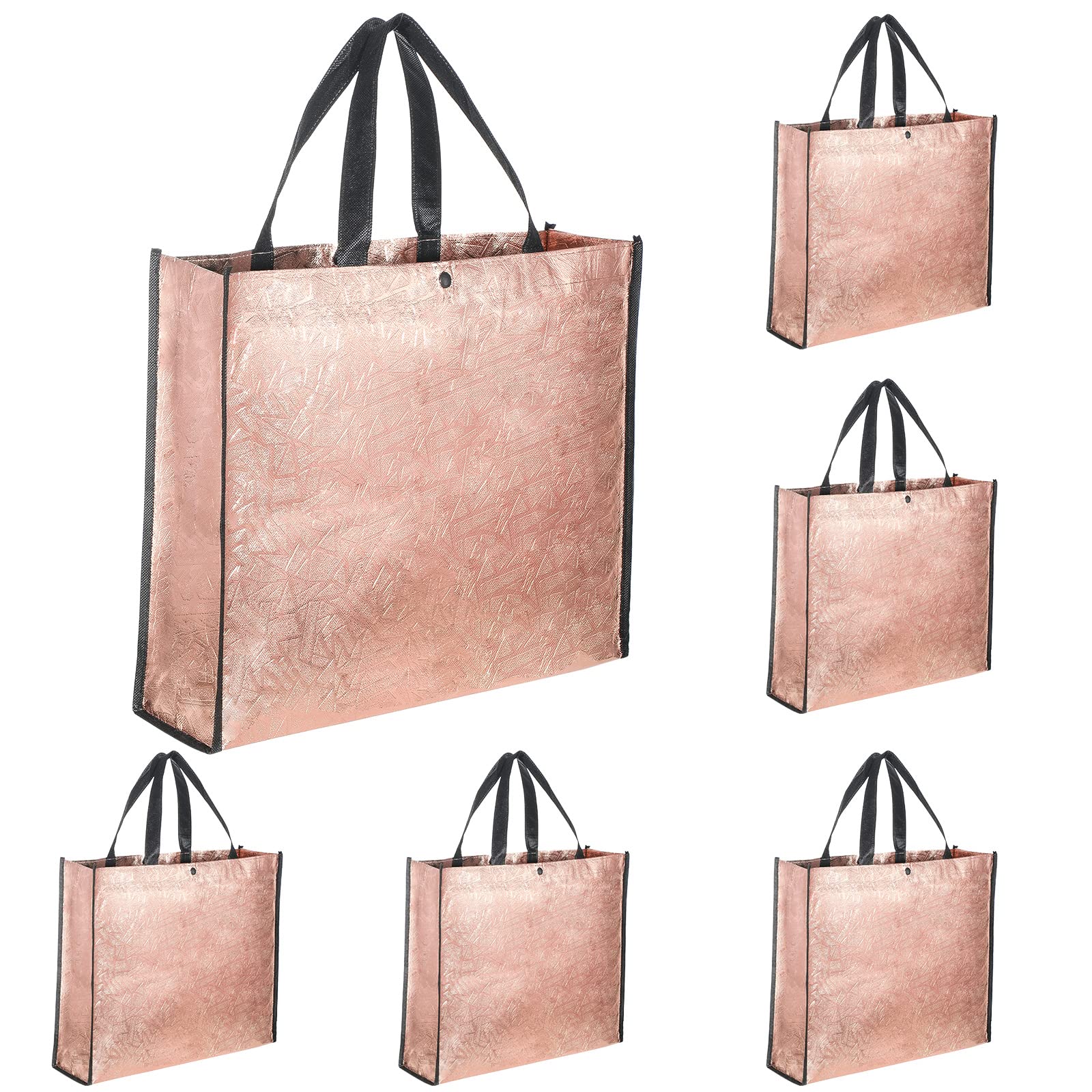 6-Piece Large Reusable Gift Bags Set - Waterproof Grocery Tote & Shopping Bags for Women, Bridesmaid, Bachelorette Party & Wedding Essentials (Rose Gold) | Perfect for Gift Wrapping, Grocery Shopping & Party Favors