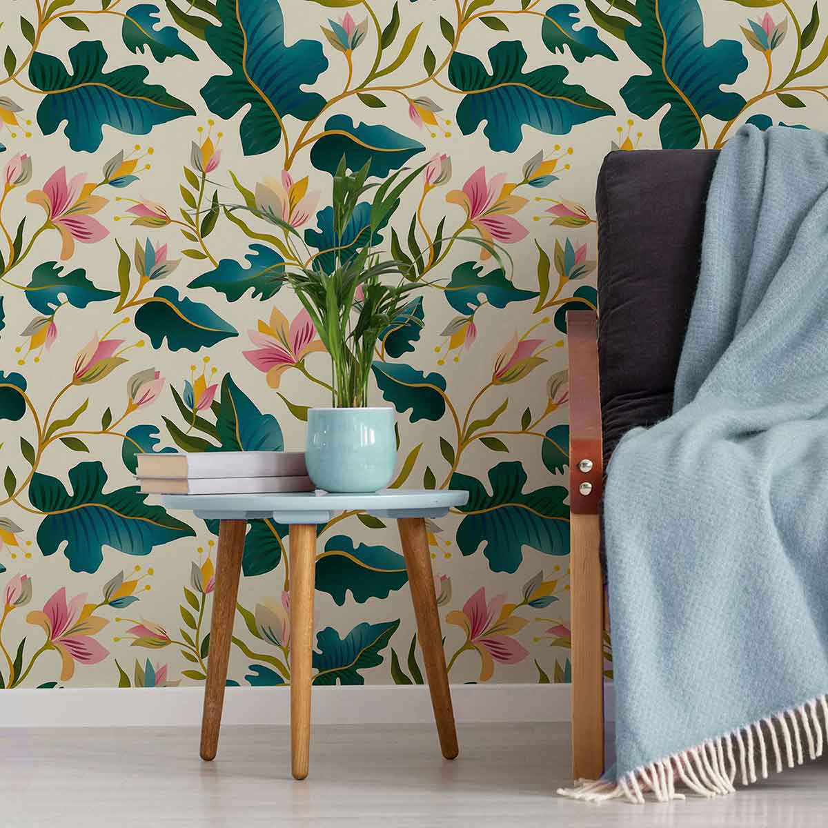 Green Leaf Peel and Stick Removable Wallpaper 4938 - Self-Adhesive Decorative Wall Covering for Home, Office & Nursery - Easy DIY Application & Damage-Free Removal