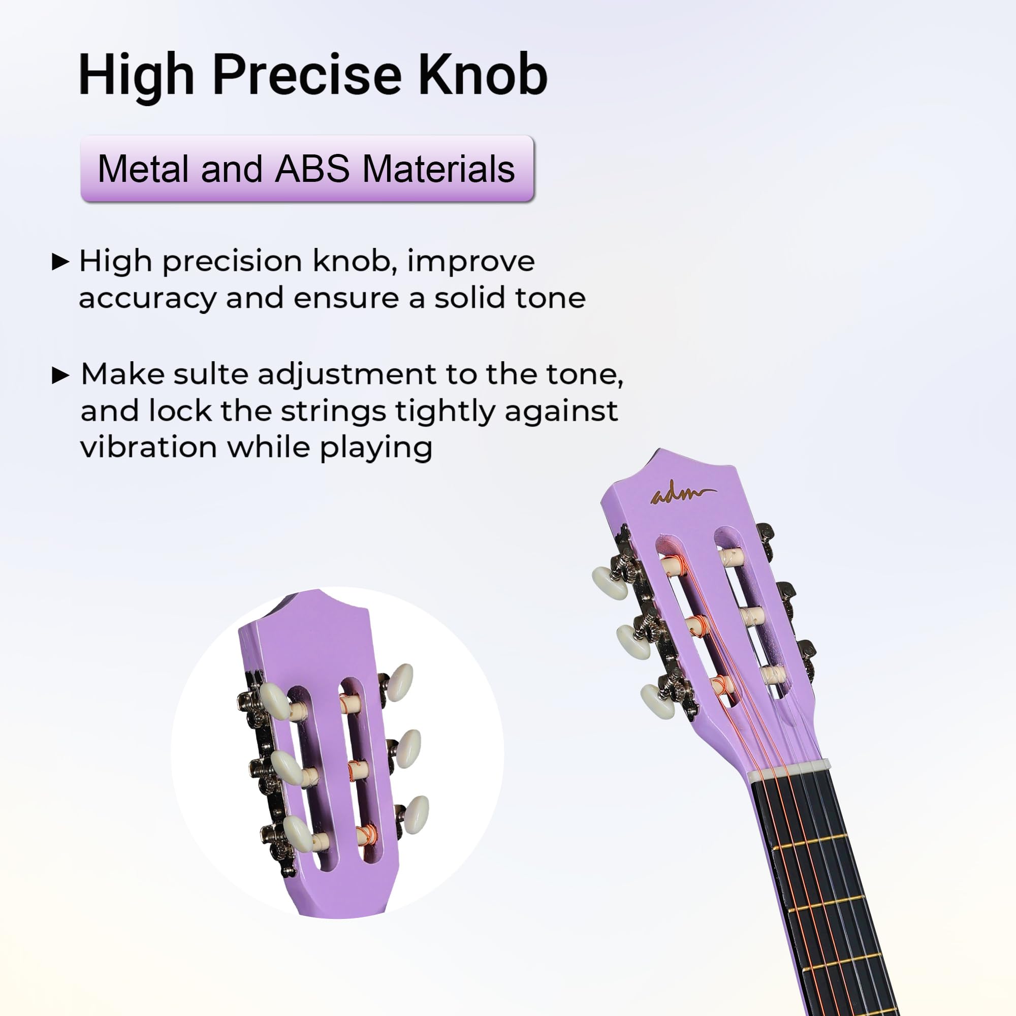 **ADM 38 Inch Beginner Acoustic Classical Guitar with Nylon Strings - Wooden Guitar Bundle Kit for Kids, Boys, Girls, Students & Youth - Includes Gig Bag, Strap, Tuner & Extra Strings (Purple) - Perfect for Online Lessons, Home Practice & Music Class Performances**