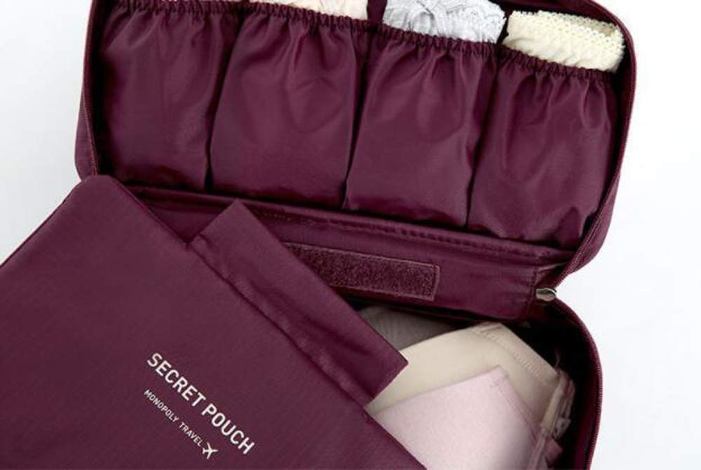 Portable Bra Underwear Storage Bag - Multipurpose Travel Organizer for Toiletry, Cosmetics & Lingerie (Wine Red) - Perfect for Vacation, Gym & Business Trips