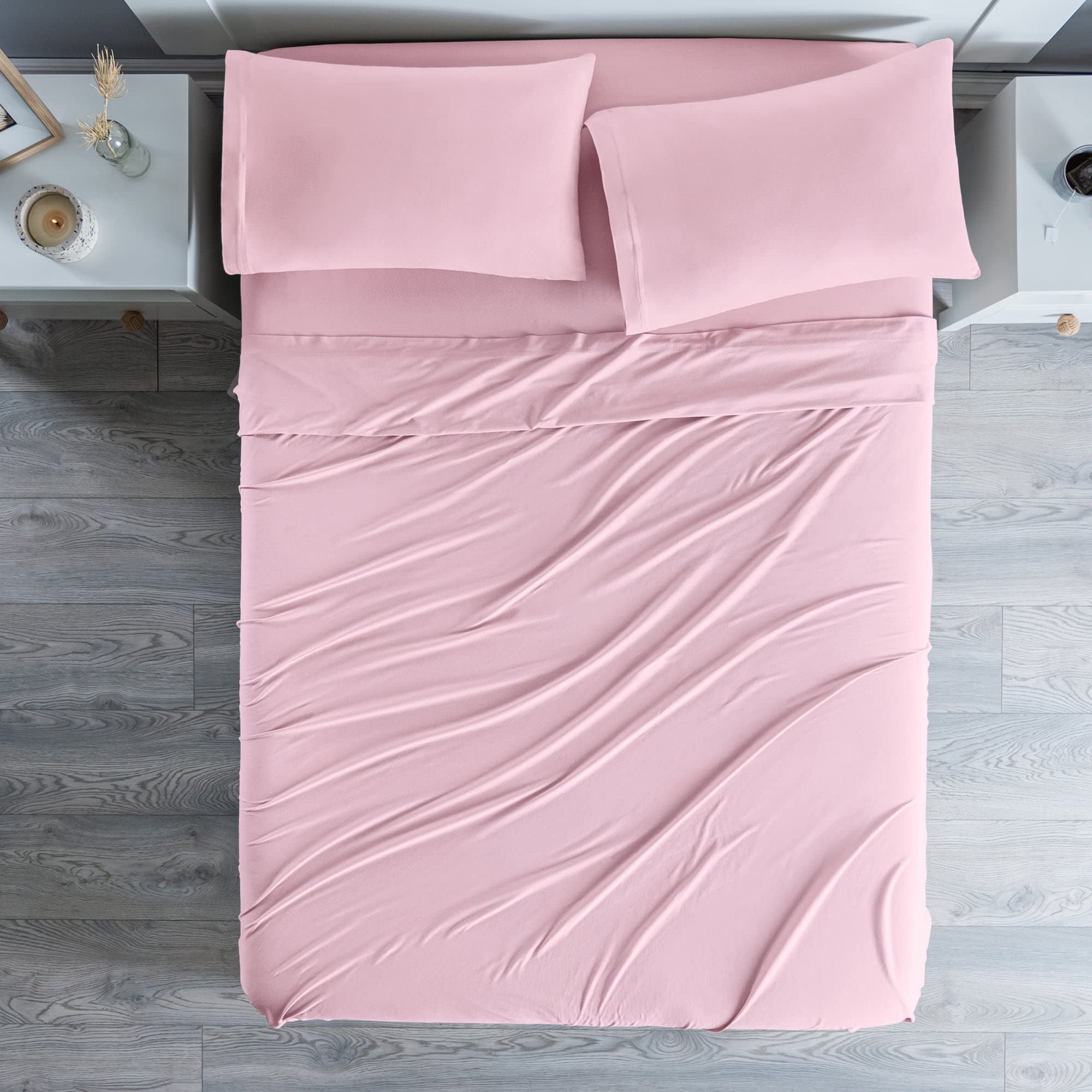 Premium King Size Fitted Sheet Set - Soft Pink 100% Breathable Cotton Bedding for Comfortable Sleep | Perfect for Master Bedroom, Guest Room & Vacation Homes