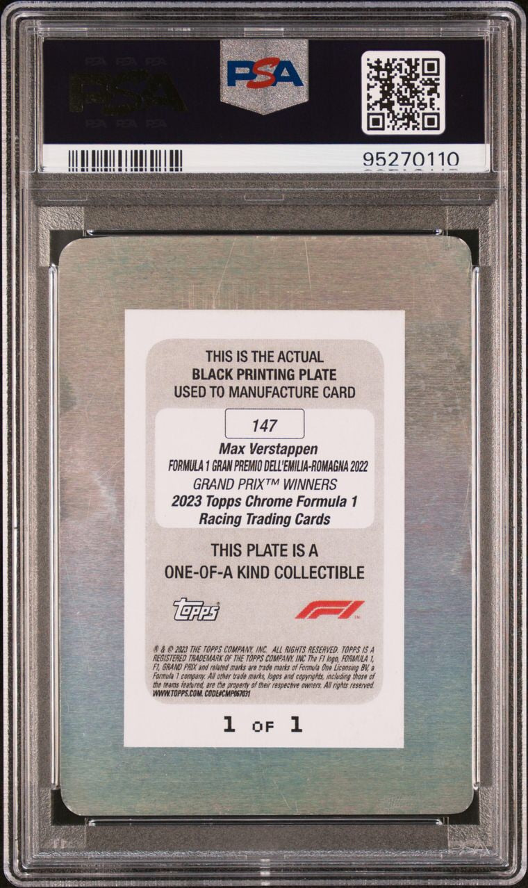 2023 Topps Chrome F1 Max Verstappen #147 Black Printing Plate - Limited Edition Formula 1 Racing Collectible for Fans & Card Enthusiasts - Perfect for Display, Trading, and Memorabilia Collections