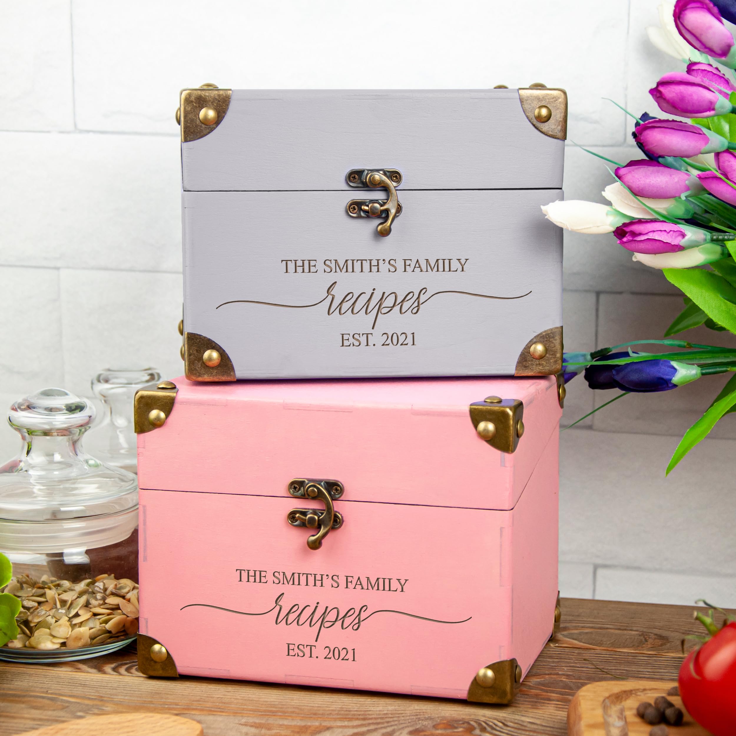 Wooden White Recipe Box with Cards & Dividers - 4x6 or 5x7 Custom Recipe Card Holder - Personalized Keepsake Gift for Mom, Daughter, Bride - Perfect for Bridal Shower, Birthday, Christmas & Thanksgiving - Kitchen Organization & Family Recipe Storage