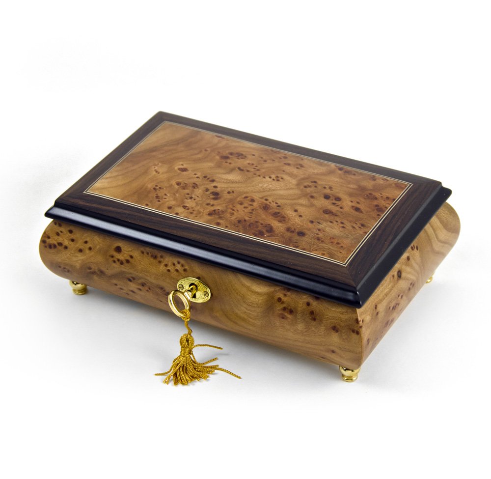 18 Note Musical Jewelry Box with Light Burl-Elm & Rosewood Border - Classic Style - Multiple Song Options (Including Daddy's Little Girl) - Perfect Gift for Birthdays, Anniversaries & Special Occasions