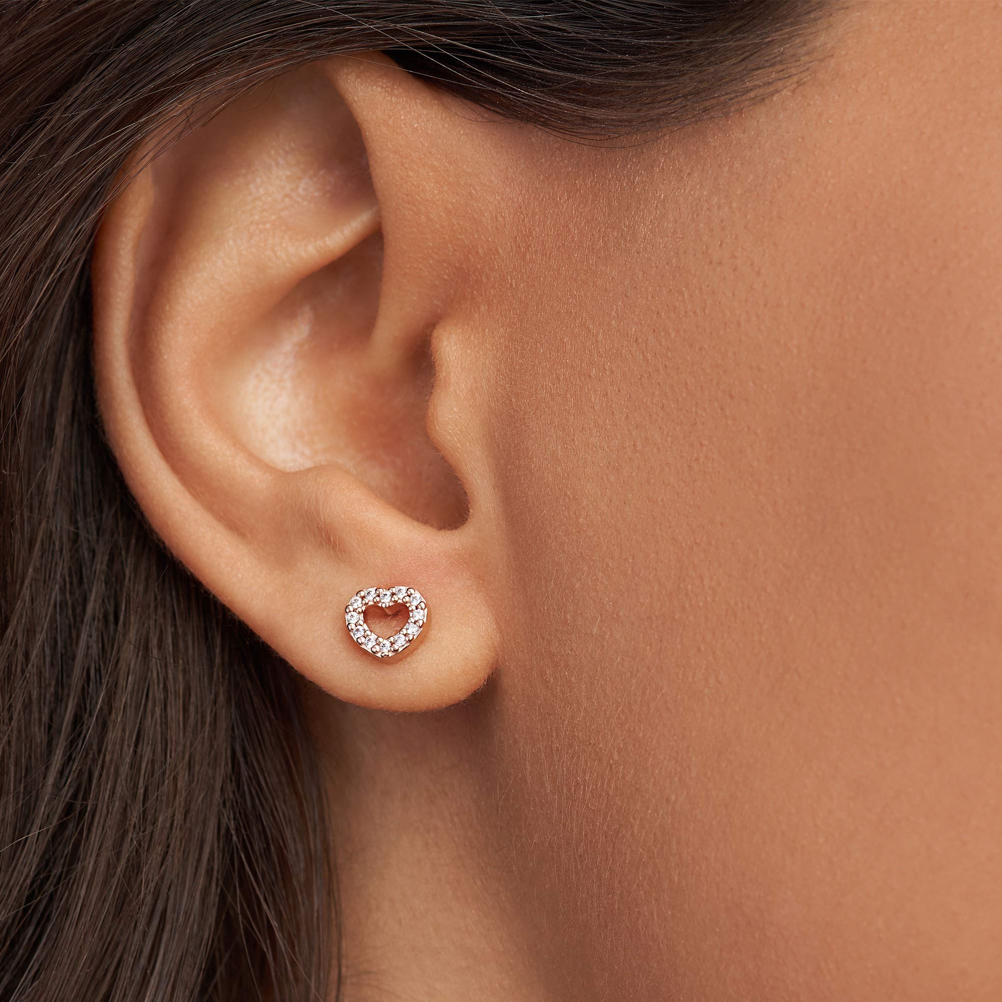 PANDORA Open Heart Stud Earrings for Women - 14k Rose Gold Cubic Zirconia Earrings - Elegant Gift for Her with Gift Box - Perfect for Valentine's Day, Anniversary & Special Occasions