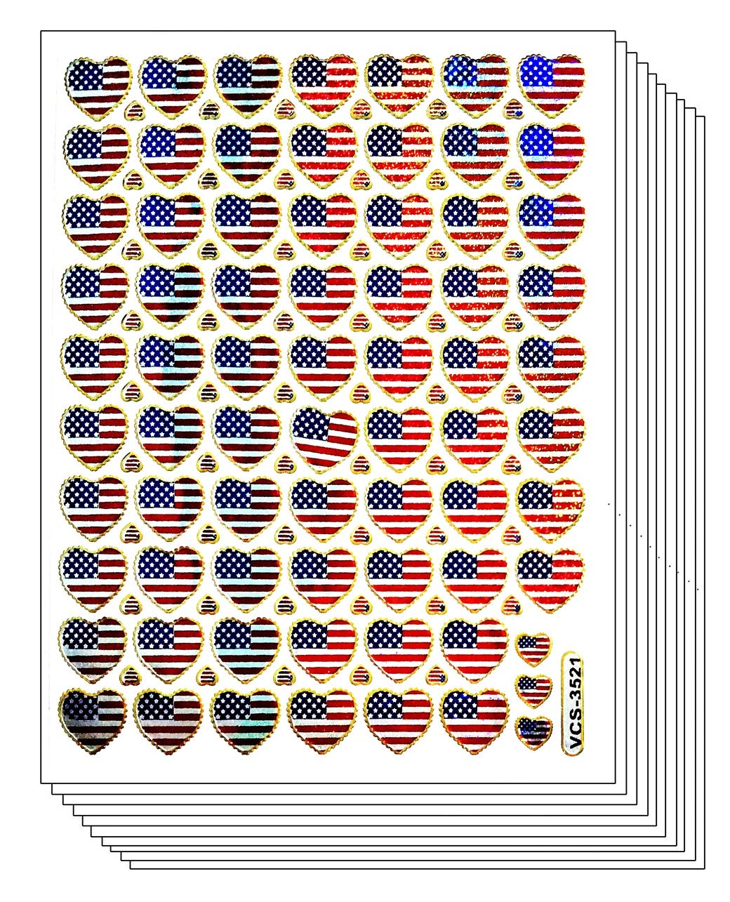 Glitter Heart Stickers Pack - 10 Sheets I Love American Cartoon Decals for Kids, Teachers, Scrapbooking & DIY Crafts - Perfect for School Supplies, Birthday Cards, Journals, Albums & Party Decorations