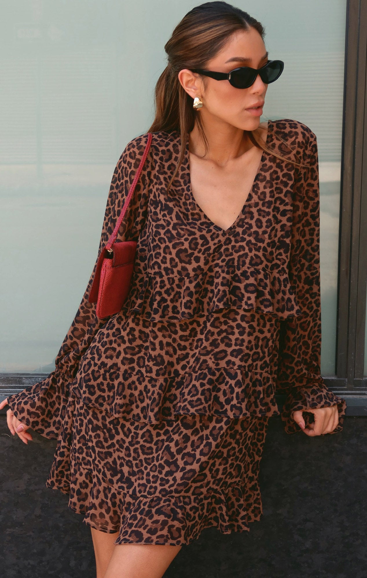 Fleetwood Mini Dress - Leopard Print Coffee Brown, Casual & Party Wear, Perfect for Date Nights & Girls' Night Out