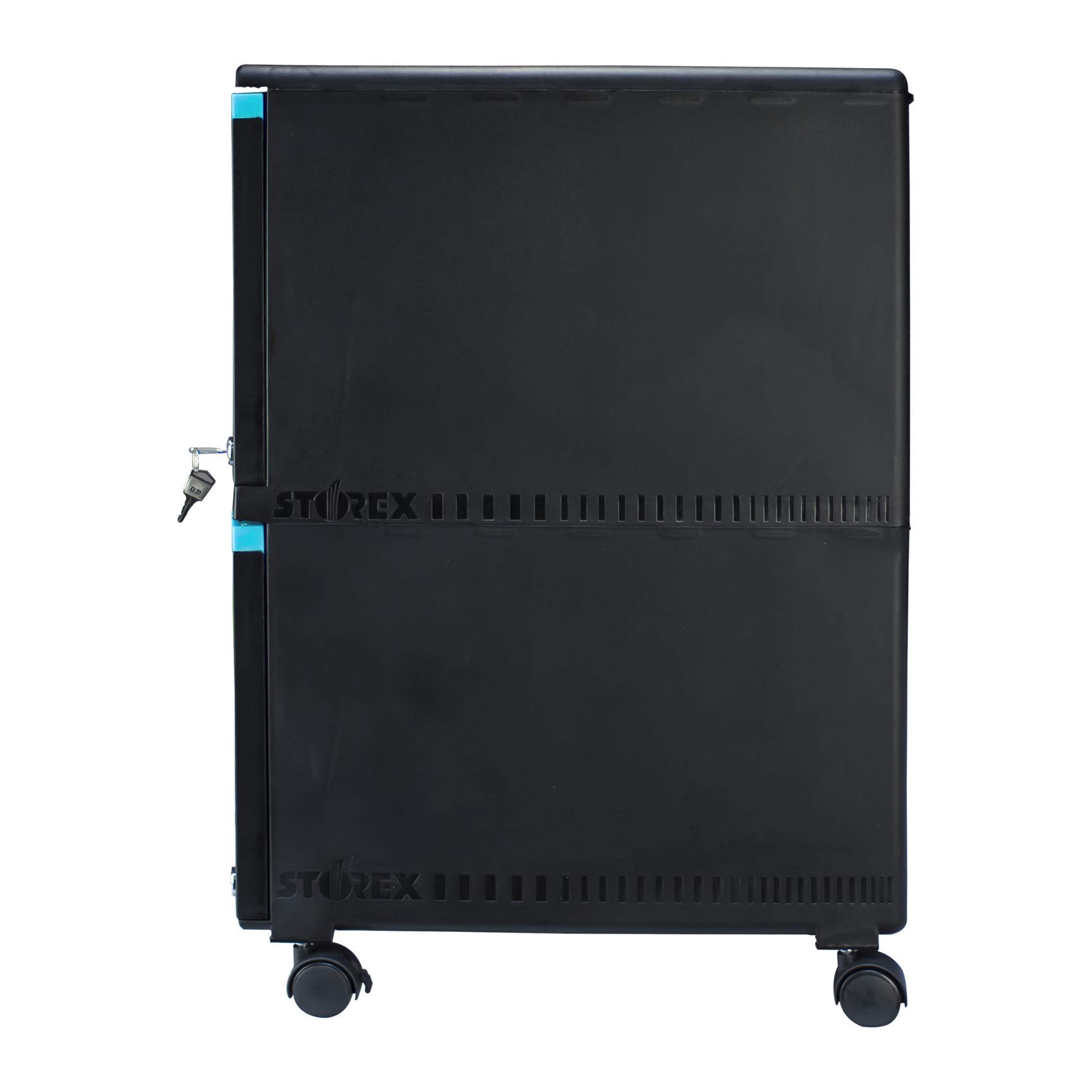 Storex Plastic Two-Drawer File Cabinet with Lock - Mobile Document Organizer for Home Office, Black (61315U01C) - Secure Storage for Files, Folders & Office Supplies