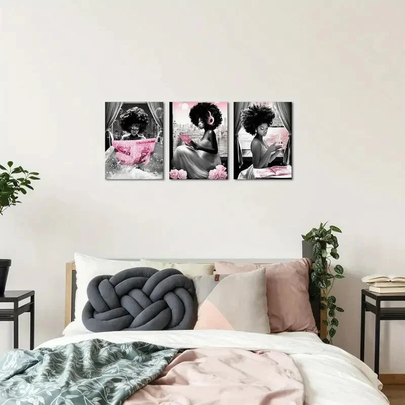 3pcs African American Women Inspirational Metal Wall Art - Ready to Hang Motivational Decor for Home, Office & Gifts