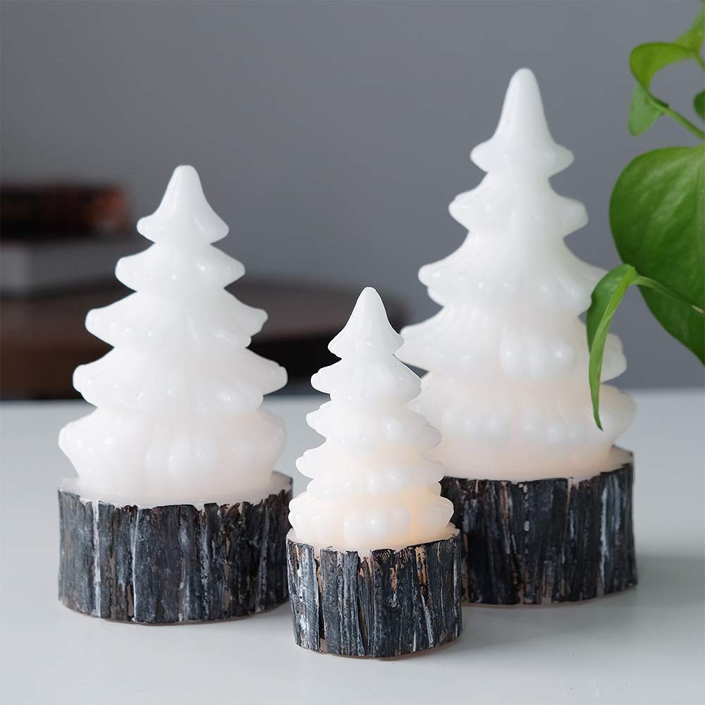 Flameless LED Christmas Candles - Battery Operated Tree-Shaped Set of 3 for Holiday Decor