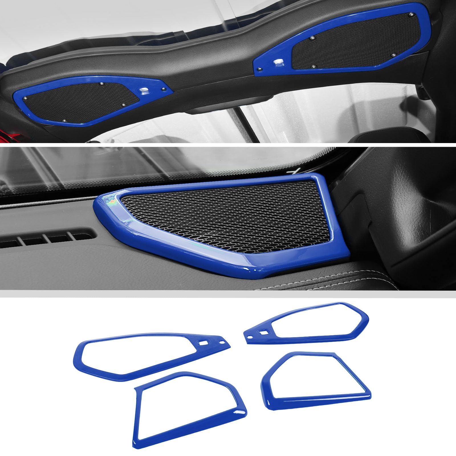 Jeep JL JLU & Gladiator JT Speaker Audio Player Trim Top & A Pillar Cover Trim Set (4PCS, ABS, Blue) - Compatible with 2024-2025 Jeep Wrangler 4xe - Interior Accessories for Enhanced Car Audio Experience
