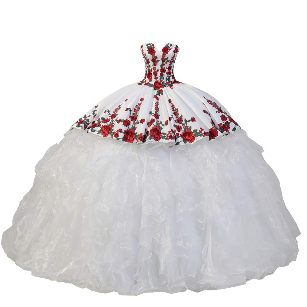 Elegant Red and Green Embroidered Beaded Quinceañera Dress - Modern Prom & Graduation Gown for Teens 2024 | Perfect for Sweet 16, Quinceañera Celebrations & Formal Events