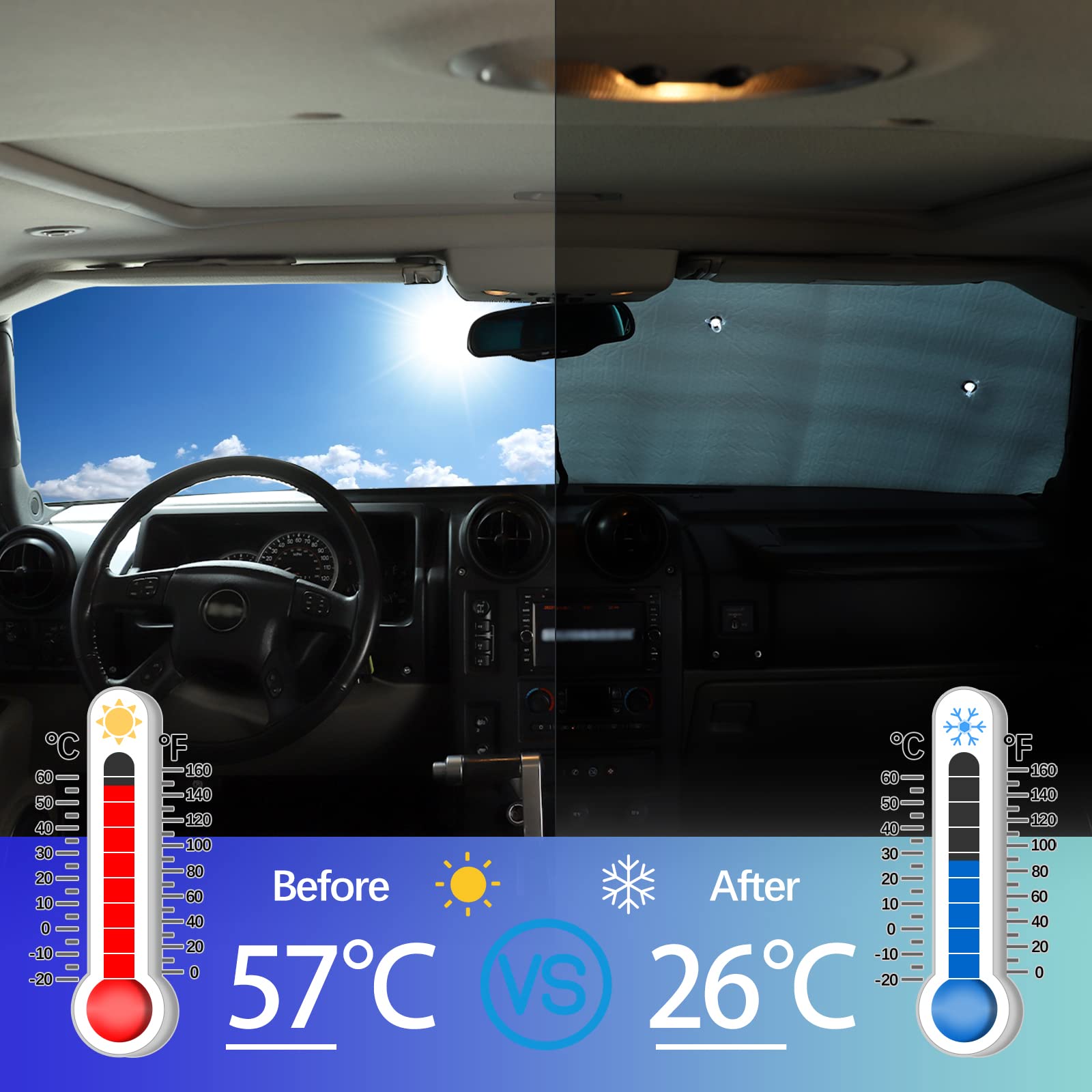 Premium Car Windshield Sun Shade Full Cover Set - Foldable UV Protection Visor for Hummer H2 (2003-2009) | Heat & Glare Reduction | Perfect for Summer Parking & Road Trips