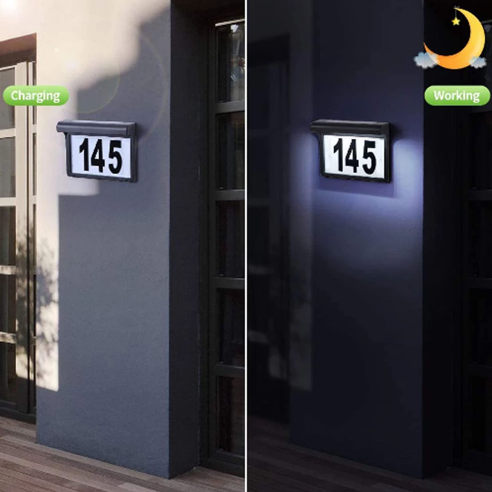 Solar Powered LED House Number Plaque - Illuminated Address Sign for Wall Mounting, Outdoor Garden & Street Lighting (Set of 3) - Perfect for Nighttime Visibility and Home Security