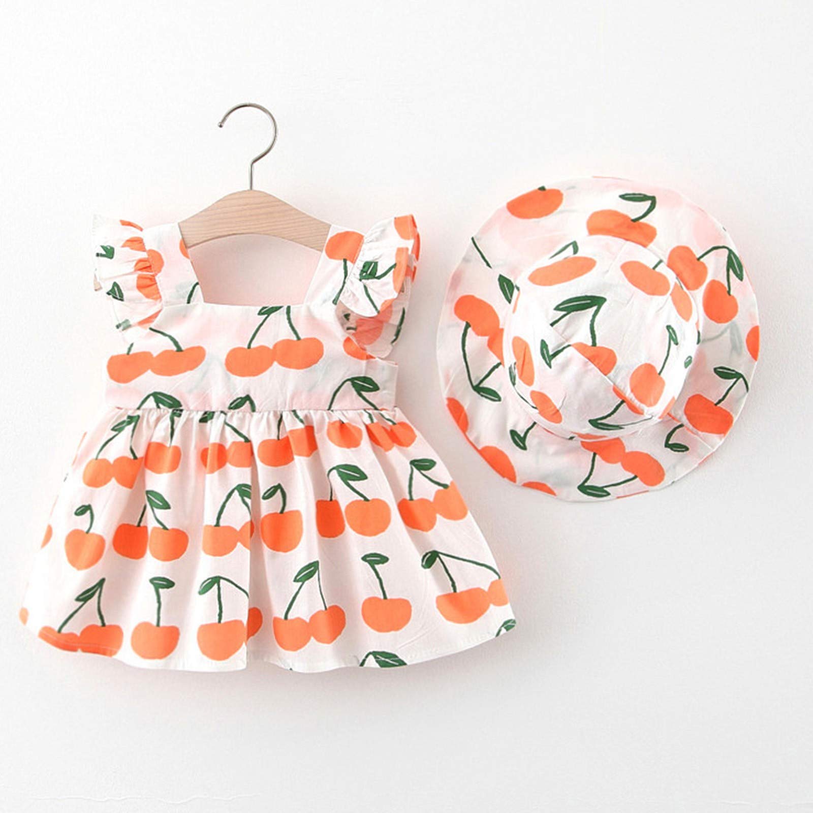 Jshuang Baby Toddler Girls Summer Dress - Sleeveless Backless Floral Rainbow Sundress with Straw Hat Set for 6 Months to 3 Years | Perfect for Beach, Vacation & Outdoor Play