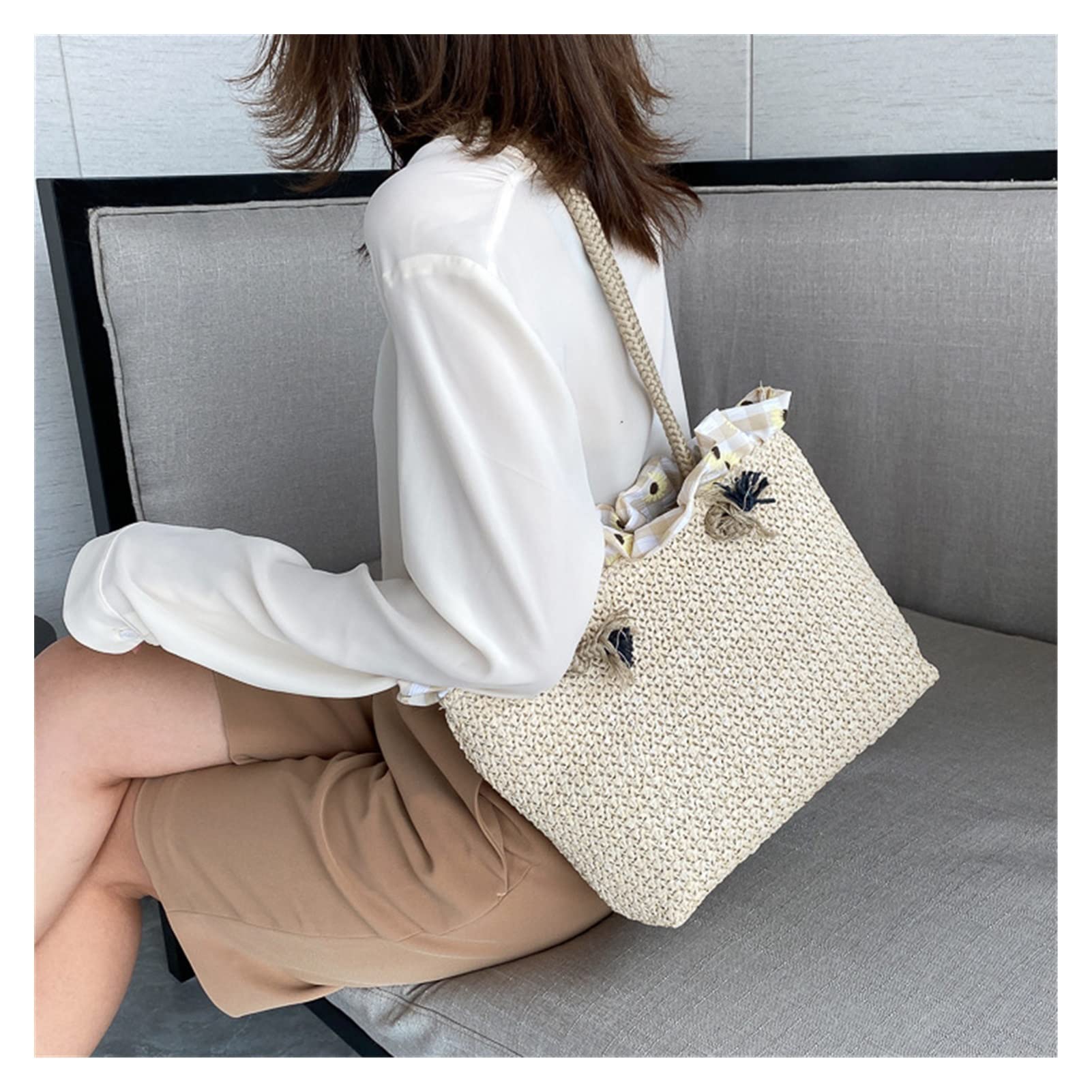 Trendy Summer Straw Shoulder Bags for Women - Fashionable Woven Tote Handbag in Vibrant Colors (One Size) | Perfect for Beach Vacations, Shopping & Casual Outings