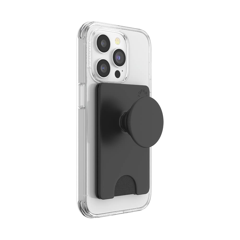 PopSockets Expanding Phone Grip & Wallet - Black | Phone Card Holder for Credit Cards & ID | Secure Grip for Smartphones (iPhone, Samsung) - Perfect for Travel, Shopping & Everyday Use