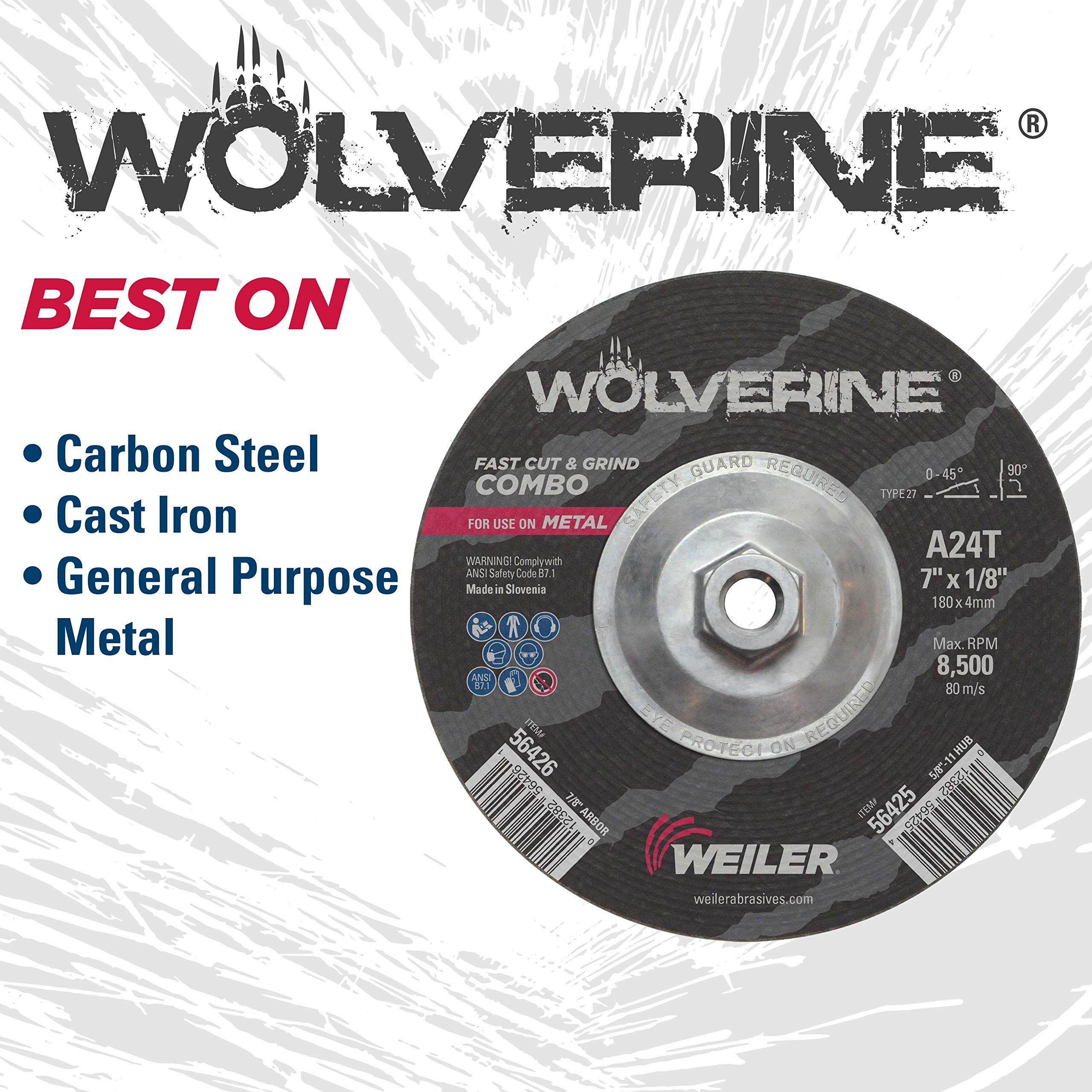 Weiler 56425 Wolverine Type 27 Cut and Grind Combo Wheel - 7