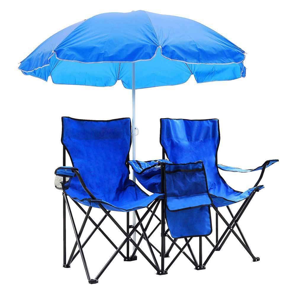 Portable Double Folding Backpack Beach Chair with Adjustable Umbrella - Lightweight Camping Chair with Cup Holder & Carry Bag for Outdoor, Beach, Pool, Park, Picnic, Travel and Backpacking Adventures