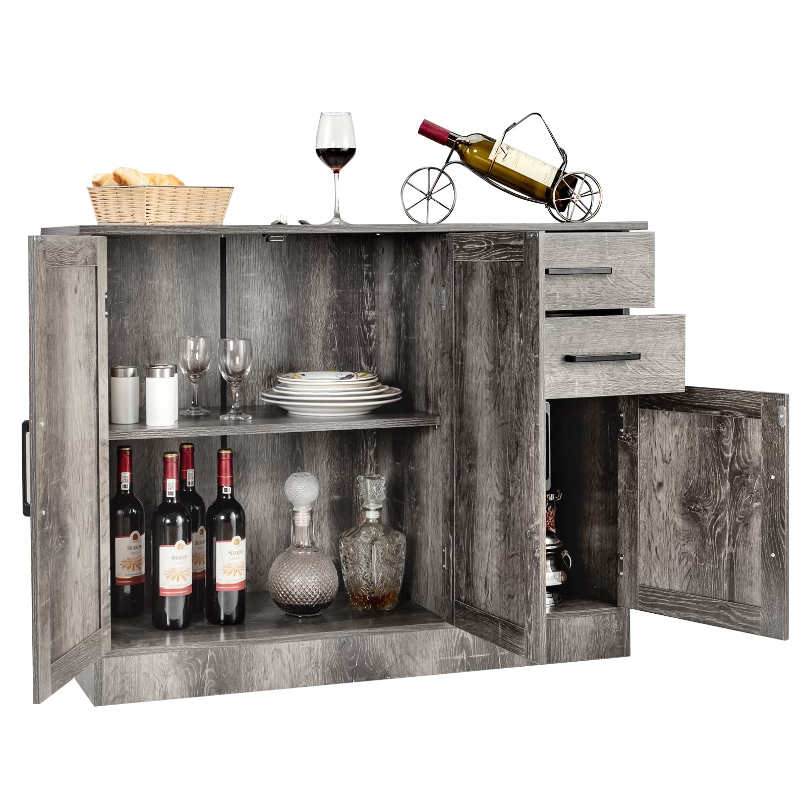 Giantex Buffet Server Sideboard Storage Cabinet - 2-Door Cabinet with 2 Drawers, Kitchen Dining Room Furniture, Entryway Cupboard, Utensils Organizer Console Table (Gray) - Perfect for Small Space Storage & Home Decor