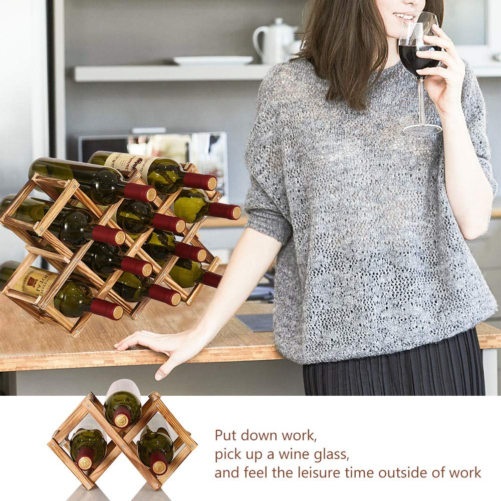 Foldable Wooden Wine Rack - Natural Solid Wood Tabletop Wine Holder for 3 Bottles | Compact Wine Storage Stand & Organizer | Perfect for Home, Kitchen, Bar, Cabinet, Cellar & Office Decor