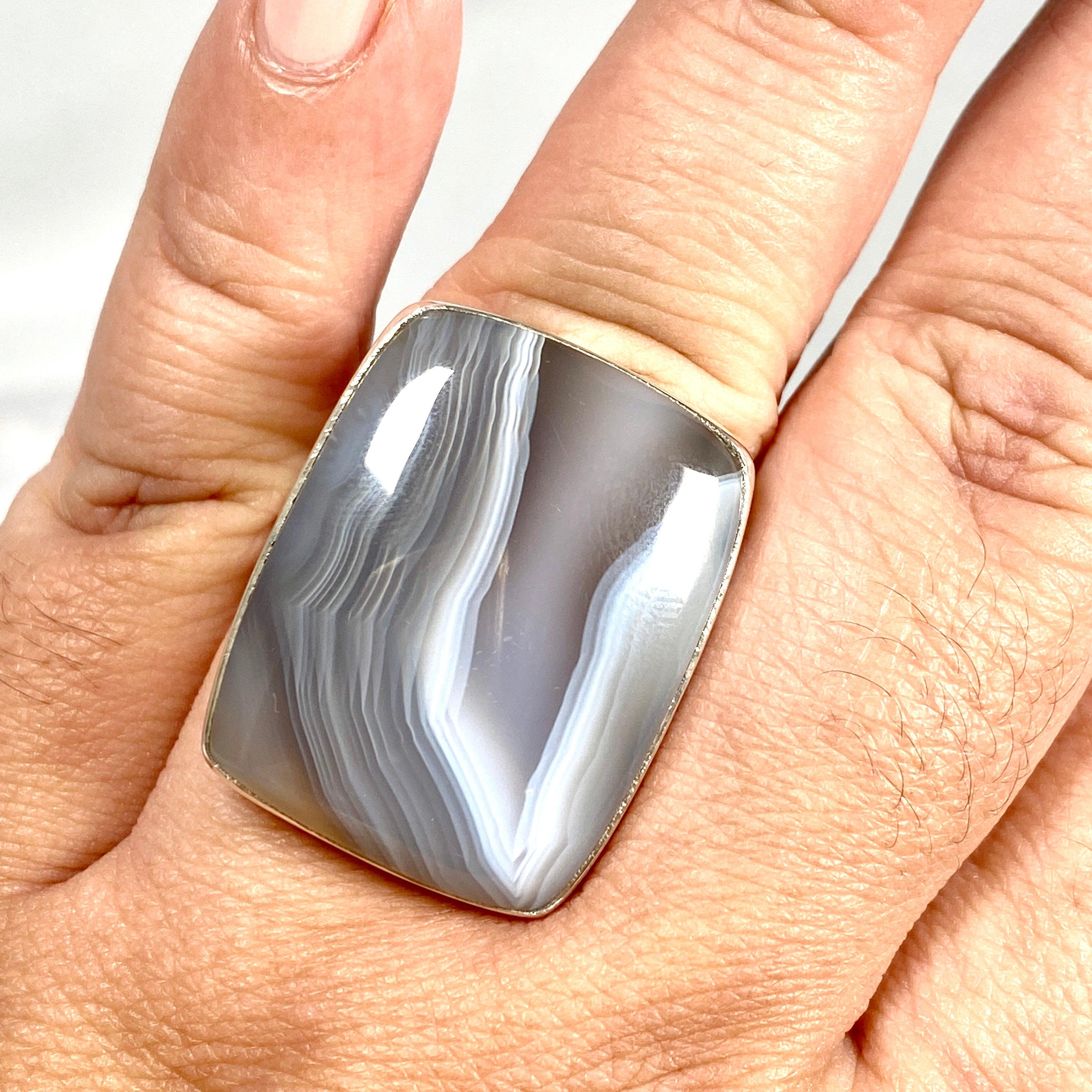 Botswana Agate Rectangular Ring - Size 11 - KRGJ2236 - Elegant Gemstone Jewelry for Women, Perfect for Weddings, Parties & Special Occasions