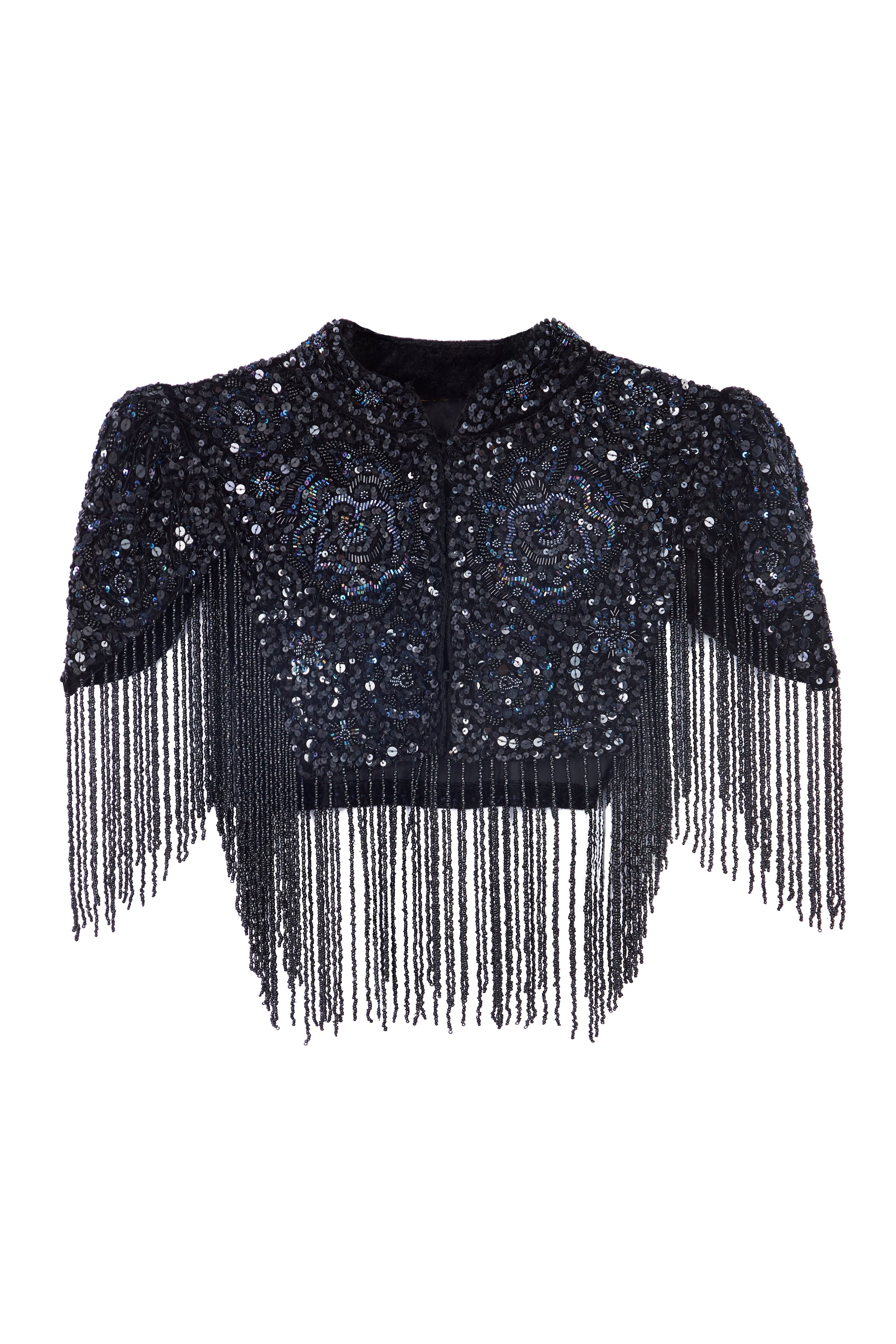 Elegant Velvet Floral Fringe Capelet Shawl - Women's Vintage Boho Shoulder Wrap for Weddings, Parties & Evening Events