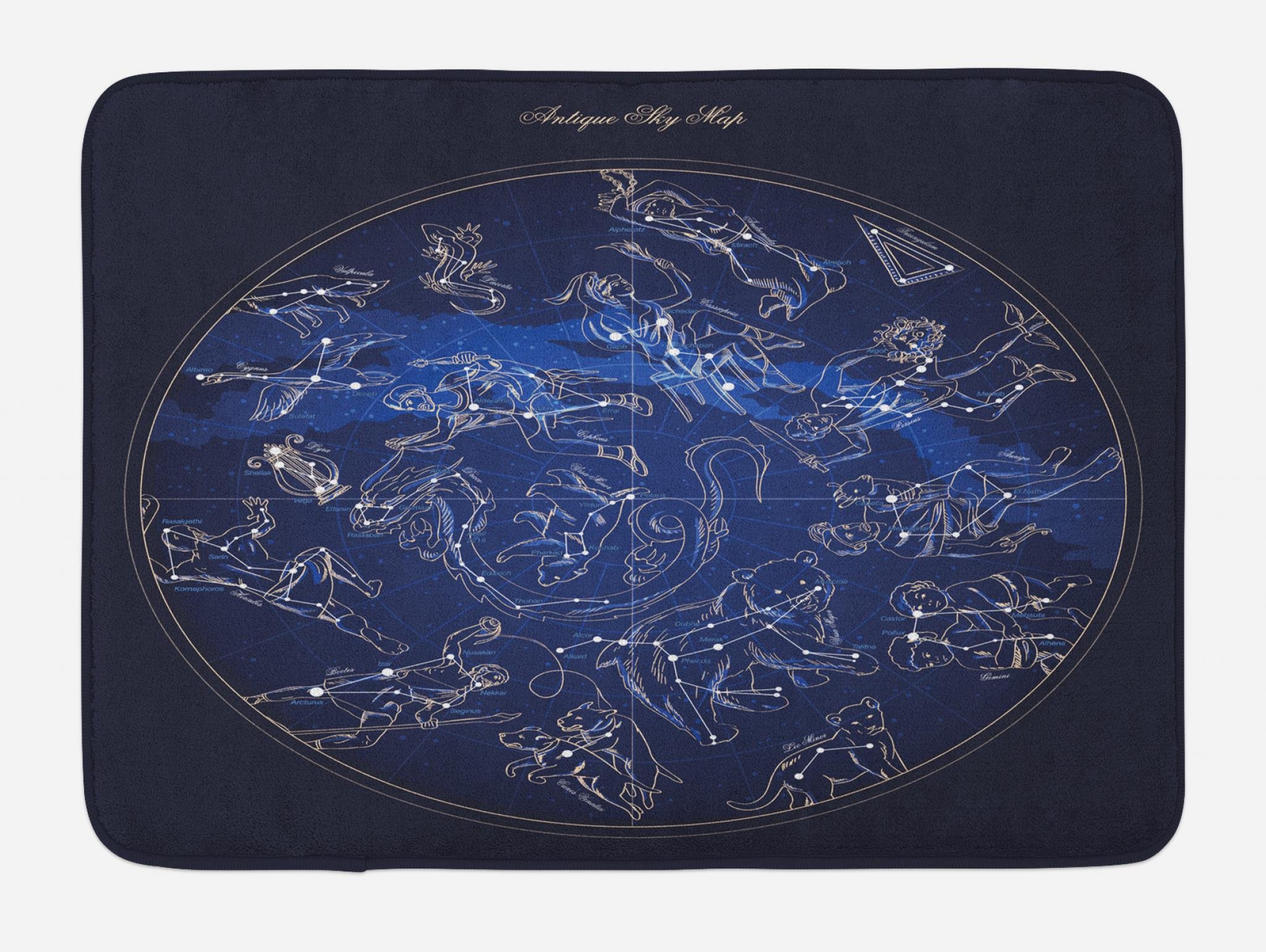 Ambesonne Constellation Bath Mat - Antique Sky Map Hand Drawn Galaxy Design, Non-Slip Plush Bathroom Rug, 30.2