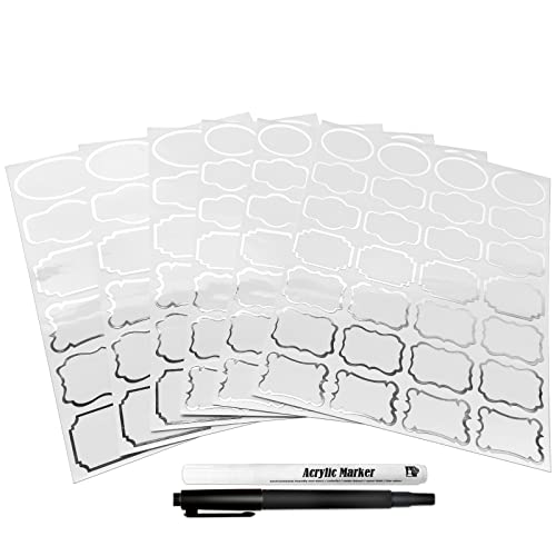 138 Clear Waterproof Removable Write-on Sticker Labels with Silver Border for Kitchen Pantry Organization - Perfect for Spice Jars, Condiment Containers, Flour & Sugar Canisters - Includes 2 Free Markers (Ideal for Home Kitchen Storage & Meal Prep)
