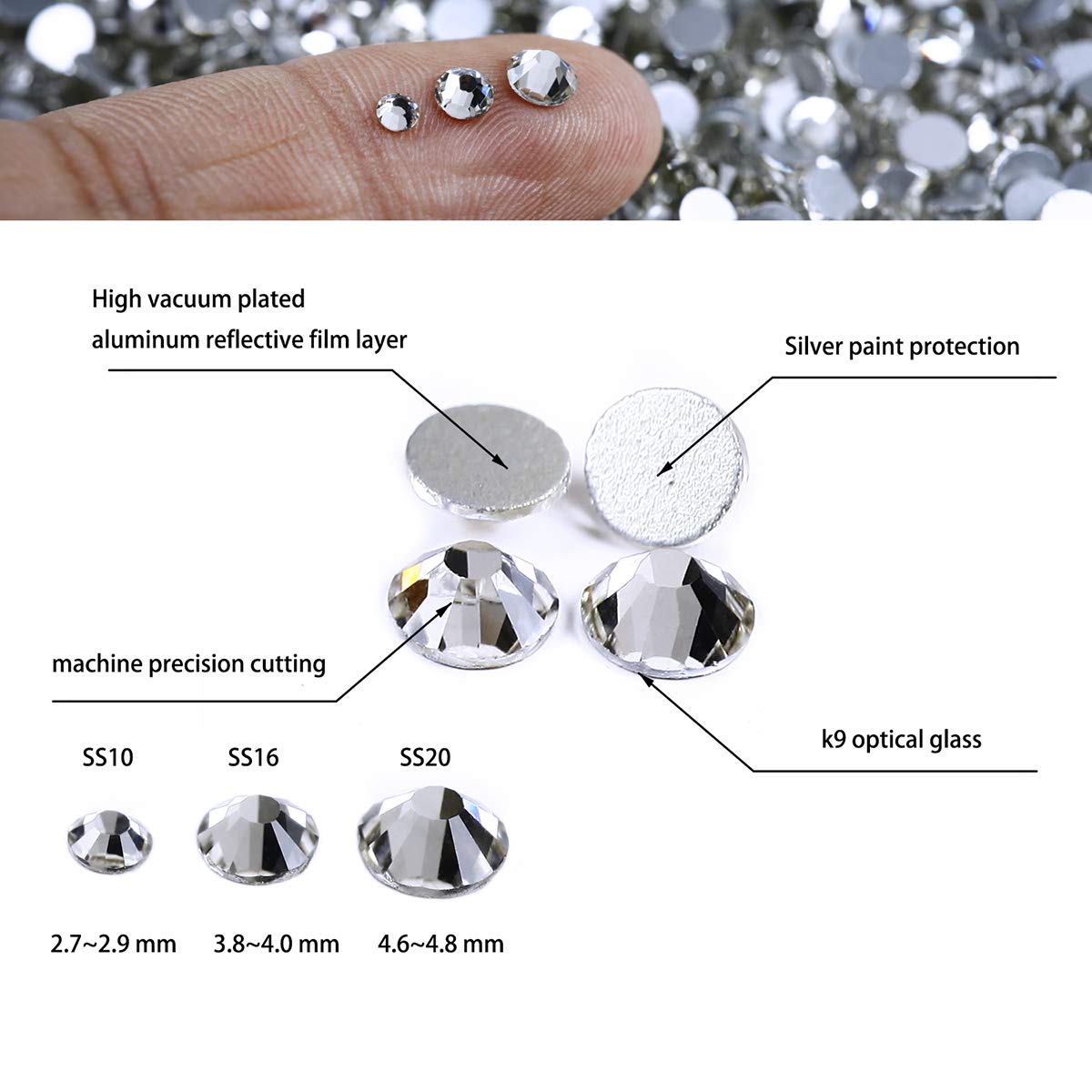 Flat Back Rhinestones SS10 - 2880 pcs (20 Gross) Clear Crystal Glitter Gems for Nail Art, Clothing, Shoes & DIY Crafts | Non-Hotfix Rhinestones with Strong Adhesive | Perfect for Costume Jewelry, Home Decor, Wedding Decorations & Gift Wrapping