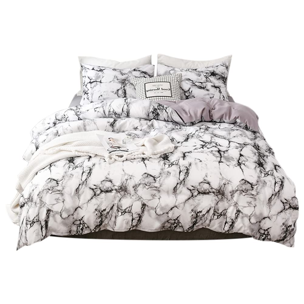 Marbled Duvet Cover Set - Luxury Marble White Bedding Set for Queen/King Size - Soft & Breathable Bedroom & Living Room Decor - Perfect for Modern Home, Hotel, or Guest Room