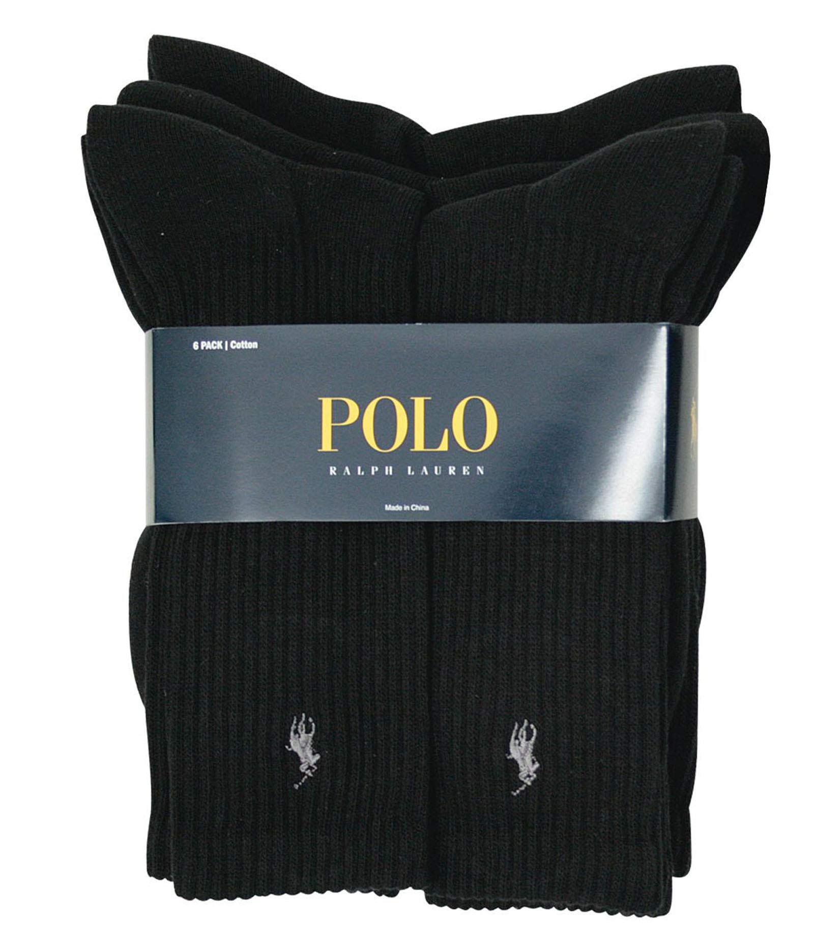 Polo Ralph Lauren Men's Classic Ribbed Crew Socks 6-Pack - Soft Cotton Casual & Dress Socks for Everyday Wear, Work & Sports