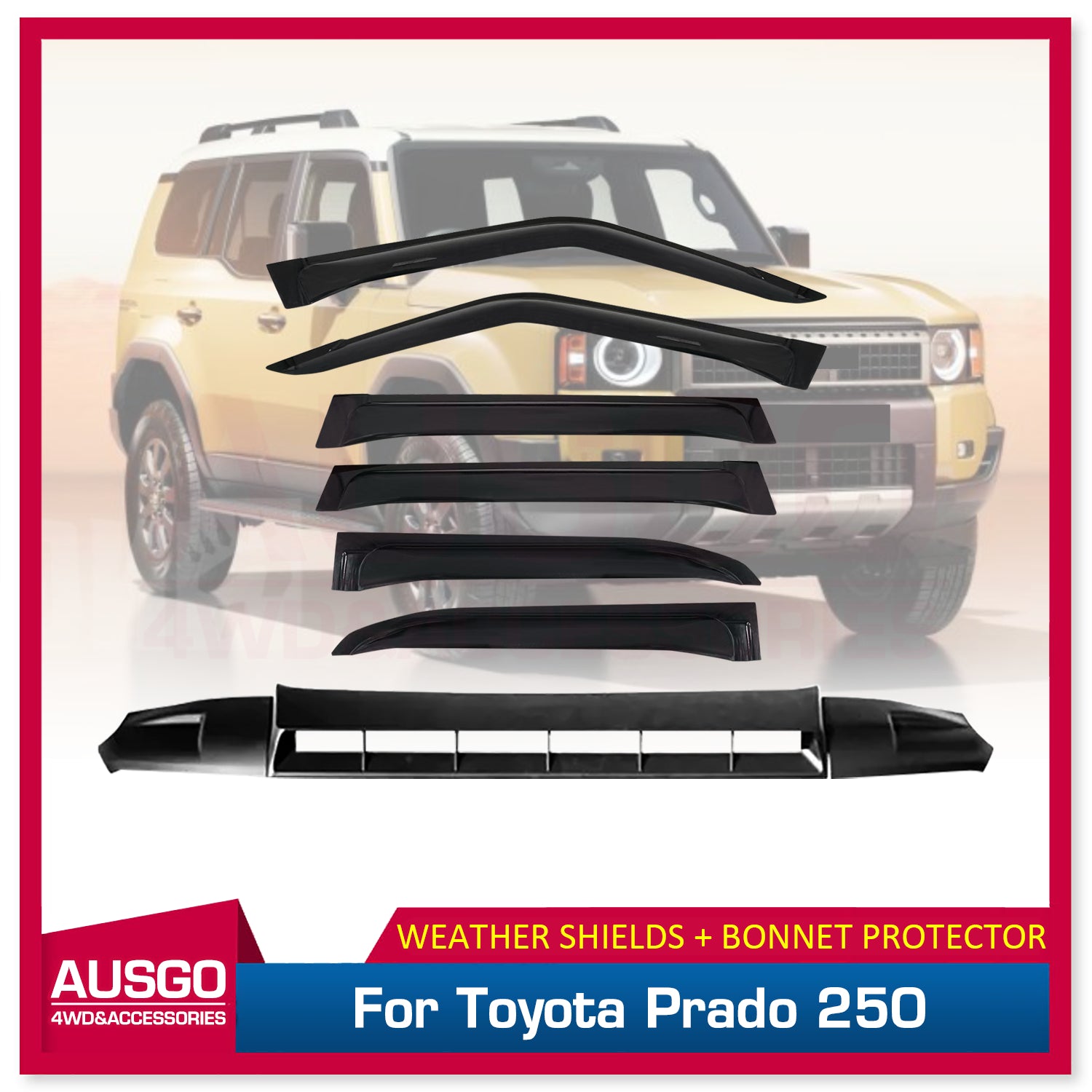 2024 Toyota LandCruiser Prado 250 Series Wide Weather Shields + Bonnet Protector - UV Protection & Bug Deflector for Off-Road Adventures & Daily Commute