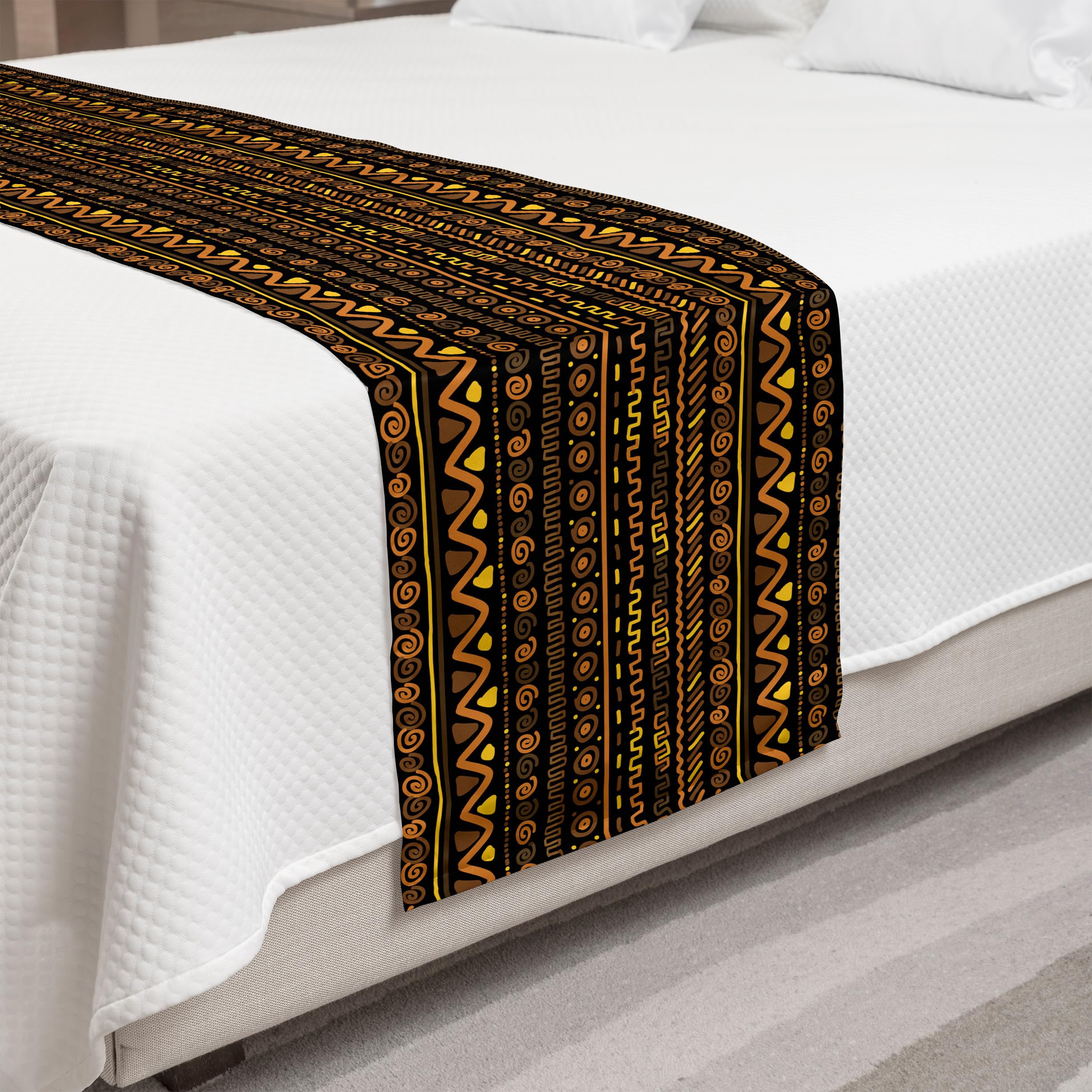 Ambesonne African Bed Runner - Chevron Zigzag Circles & Spirals Vintage Art Design, Decorative Bed Scarf for Hotels, Homes & Guestrooms - Multicolor | Perfect for Boho Bedroom Decor, Wedding Gift & Luxury Home Styling