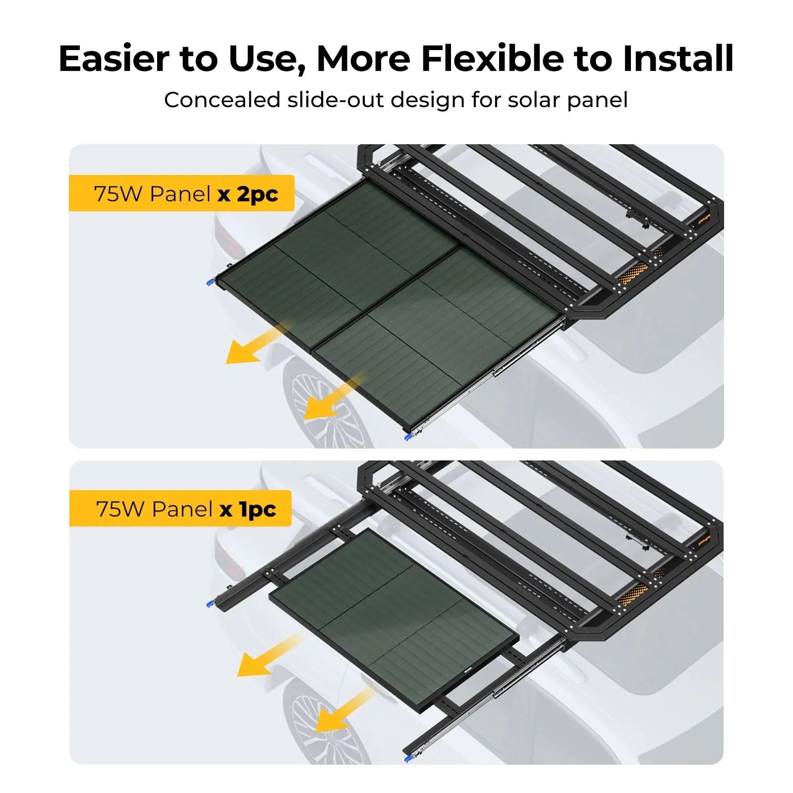 BougeRV Modular Roof Rack Platform with Slidable Solar Panel Bracket - Universal Car Roof Cargo Carrier for Camping, Road Trips & Outdoor Adventures