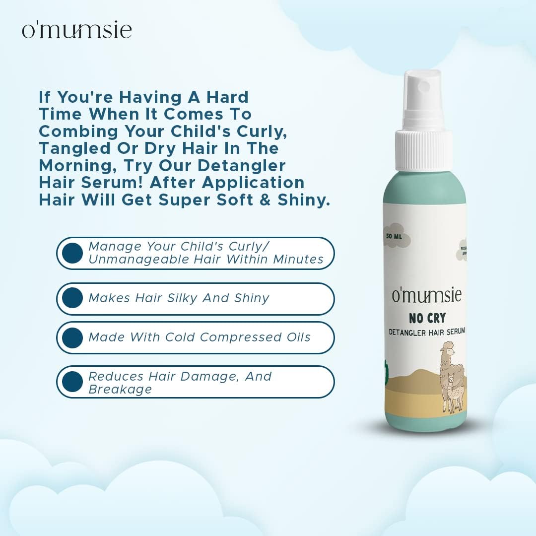 O'mumsie Kids Detangling Hair Serum for Curly & Frizzy Hair - Moisturizing Treatment with Neroli & Grapeseed Oil (50ml) | Gentle Formula for Soft, Smooth Hair | Perfect for Daily Hair Care & Styling