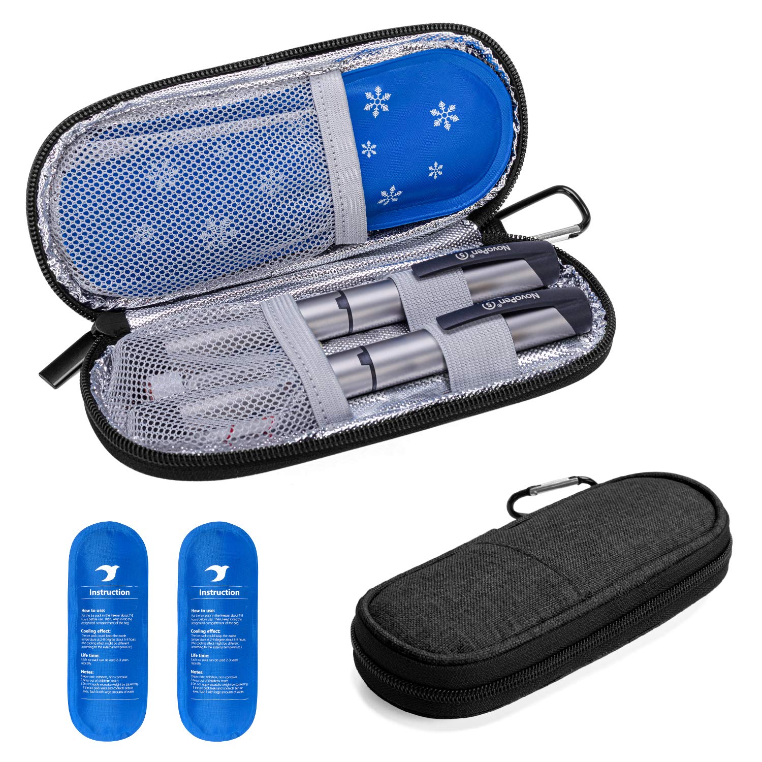 Yarwo Insulin Cooler Travel Case - Diabetic Medication Organizer with 2 Ice Packs for Insulin Pens & Supplies - Portable Black Medical Storage for Diabetes Management - Perfect for Travel, Work & Daily Use