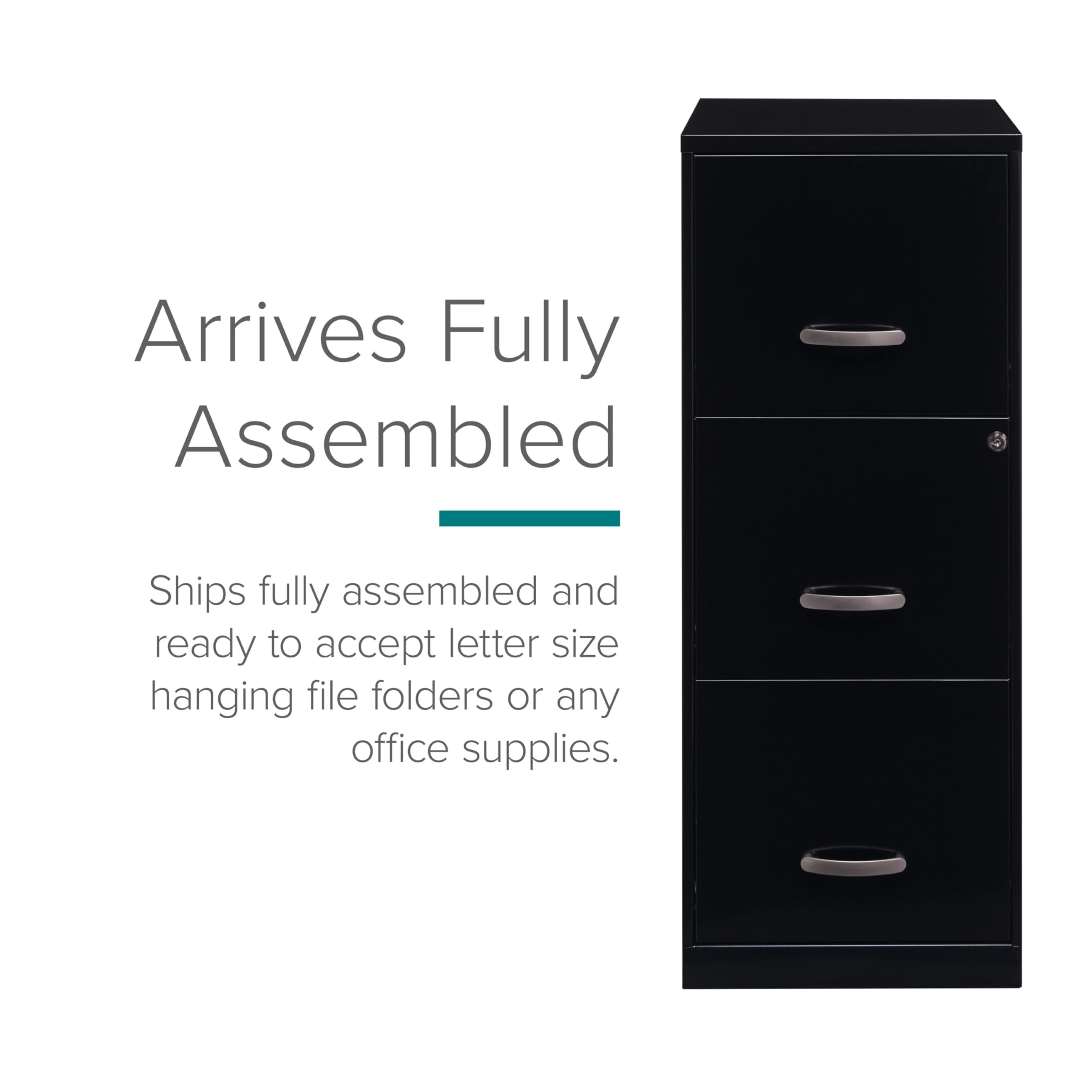 Lorell SOHO 18-Inch 3-Drawer Vertical File Cabinet - Office Storage Solution for Documents, Files & Supplies - Perfect for Home Office, Small Business & Workspace Organization