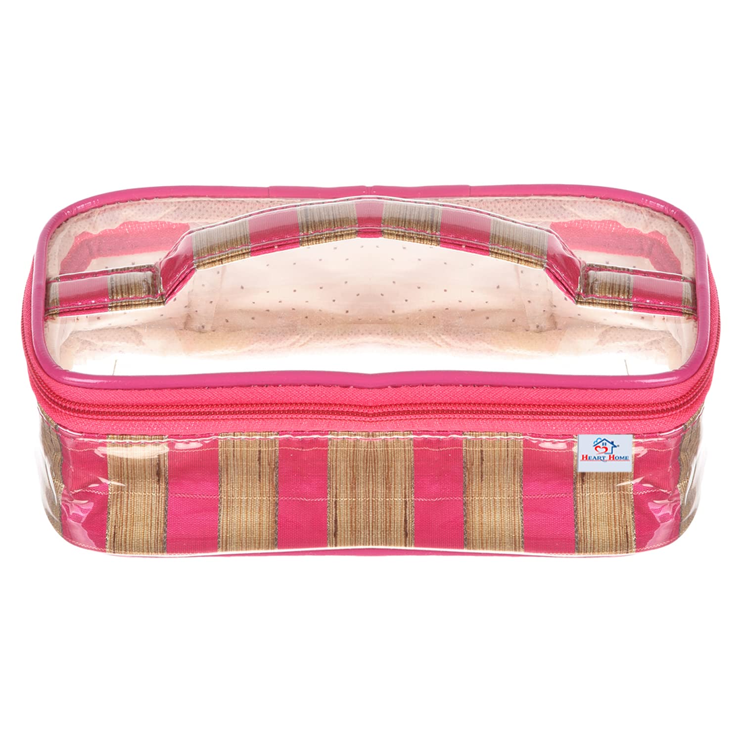 **Heart Home Makeup Kit | Silk Laminated Fabric Cosmetic Bag for Women | 3-Piece Travel Toiletry Set with Handle | Pink | Perfect for Travel, Gym & Daily Organization**