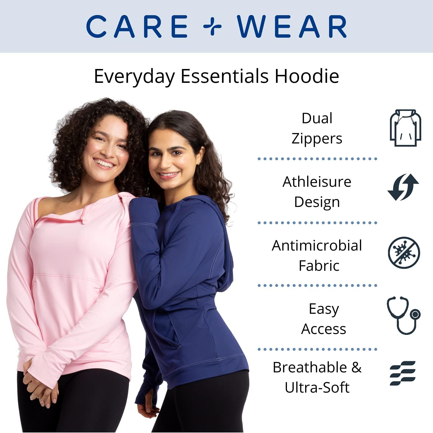 Care+Wear x Oscar de la Renta Women's Port Access Hoodie Sweatshirt - Comfortable Post-Surgery & Chemo Apparel for Breast Cancer Patients