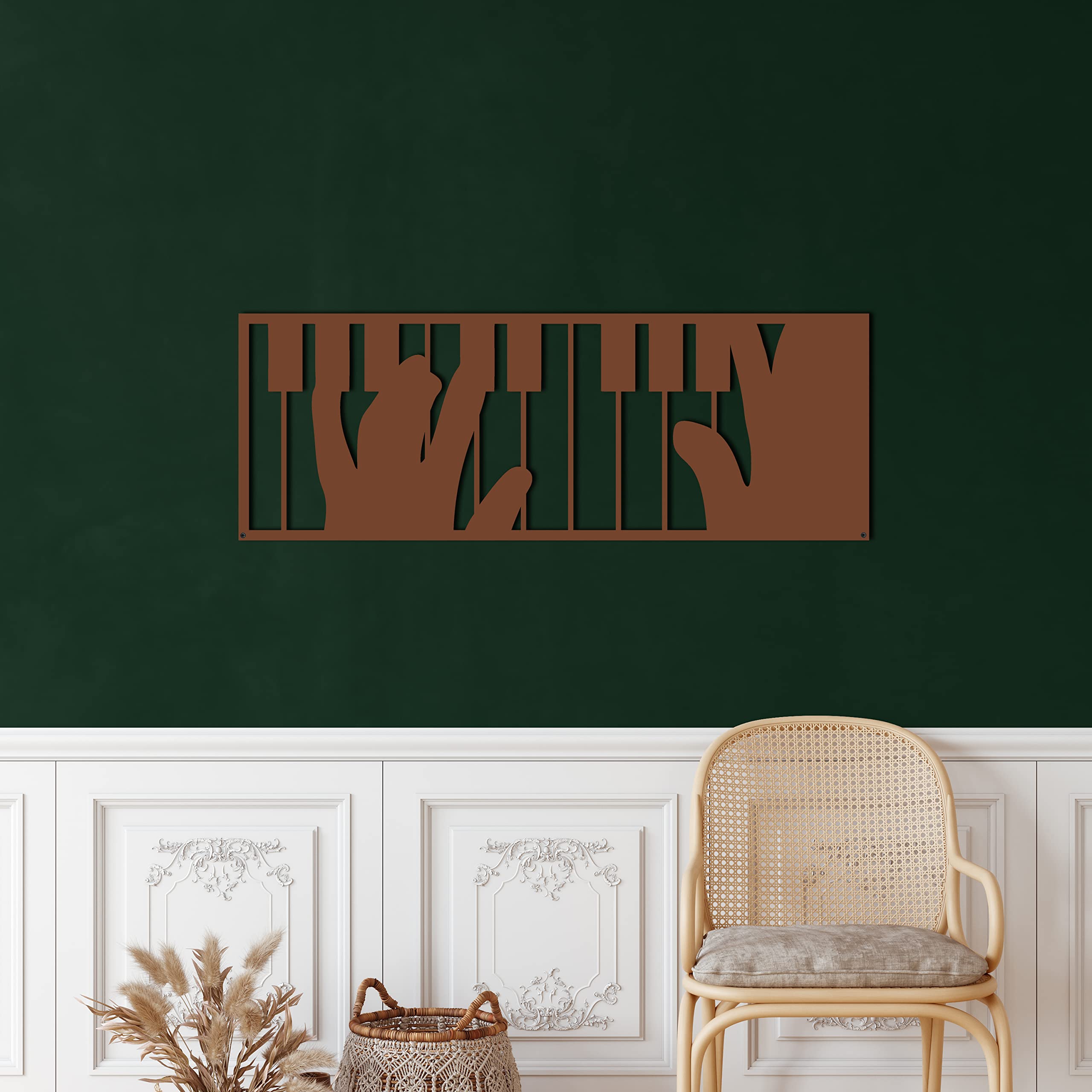 DEKADRON Metal Piano Wall Art - Bronze Home Decor for Living Room, Indoor & Outdoor Wall Sign (120x40cm) - Perfect for Music Lovers, Housewarming Gifts & Modern Interior Design