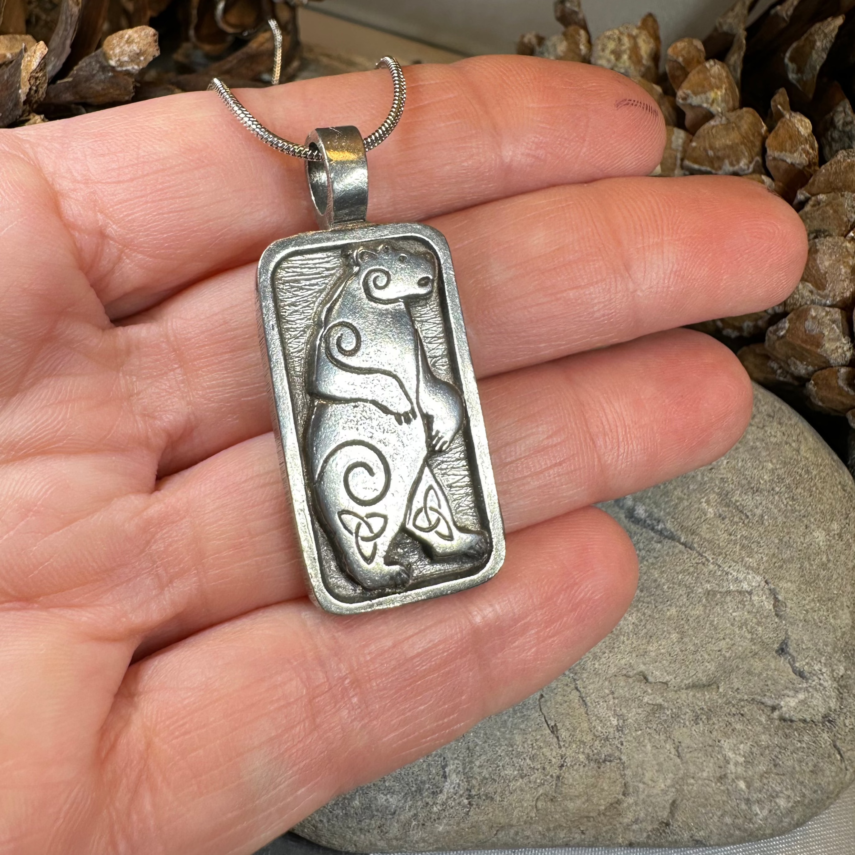 Celtic Spiral Bear Pewter Pendant Necklace for Men & Women - Viking Jewelry, Norse Mythology Gift, Spiritual Protection Amulet - Perfect for Everyday Wear, Pagan Festivals & Viking Cosplay