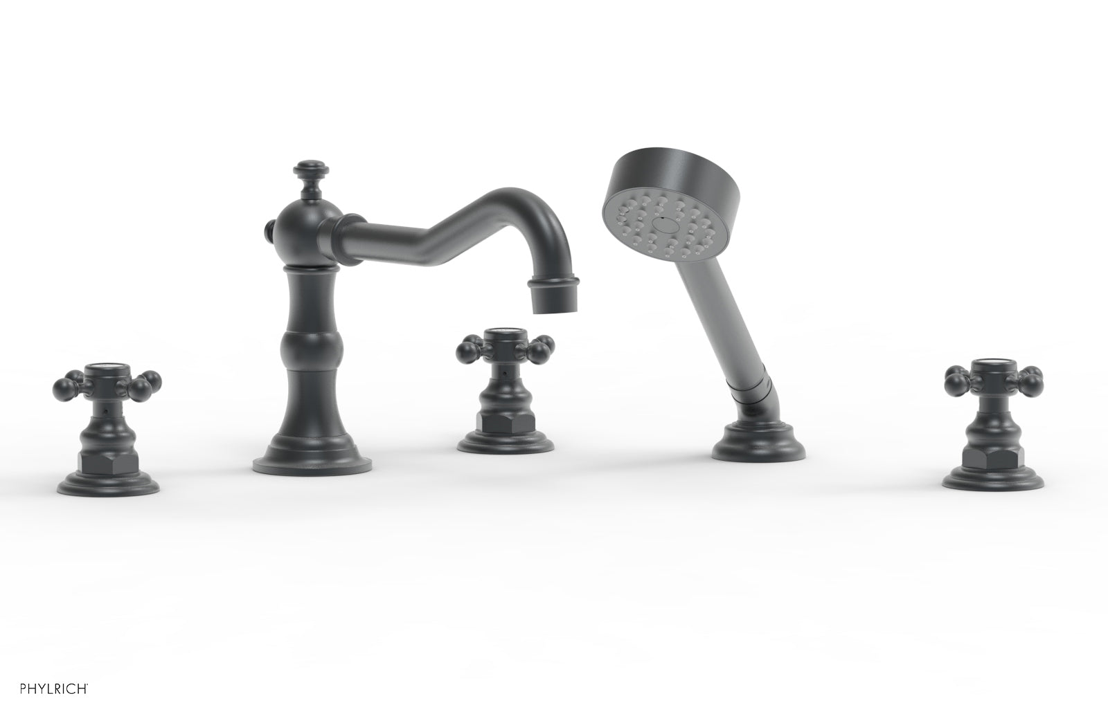 HENRI Deck Mounted Bathtub Faucet Set with Hand Shower and Cross Handles - 161 48 - Perfect for Modern Bathroom Renovation and Spa-Like Shower Experience